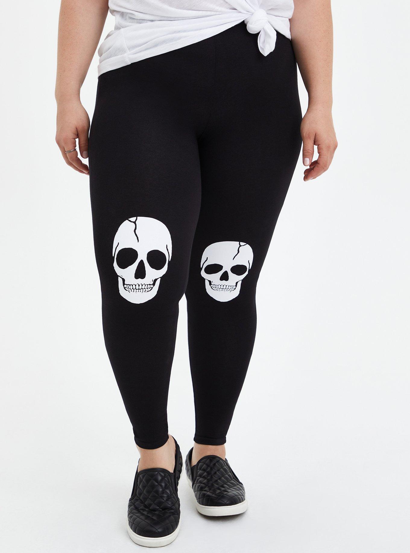 Plus Size - Comfort Waist Crop Premium Legging - Jersey Skull Knee Black -  Torrid