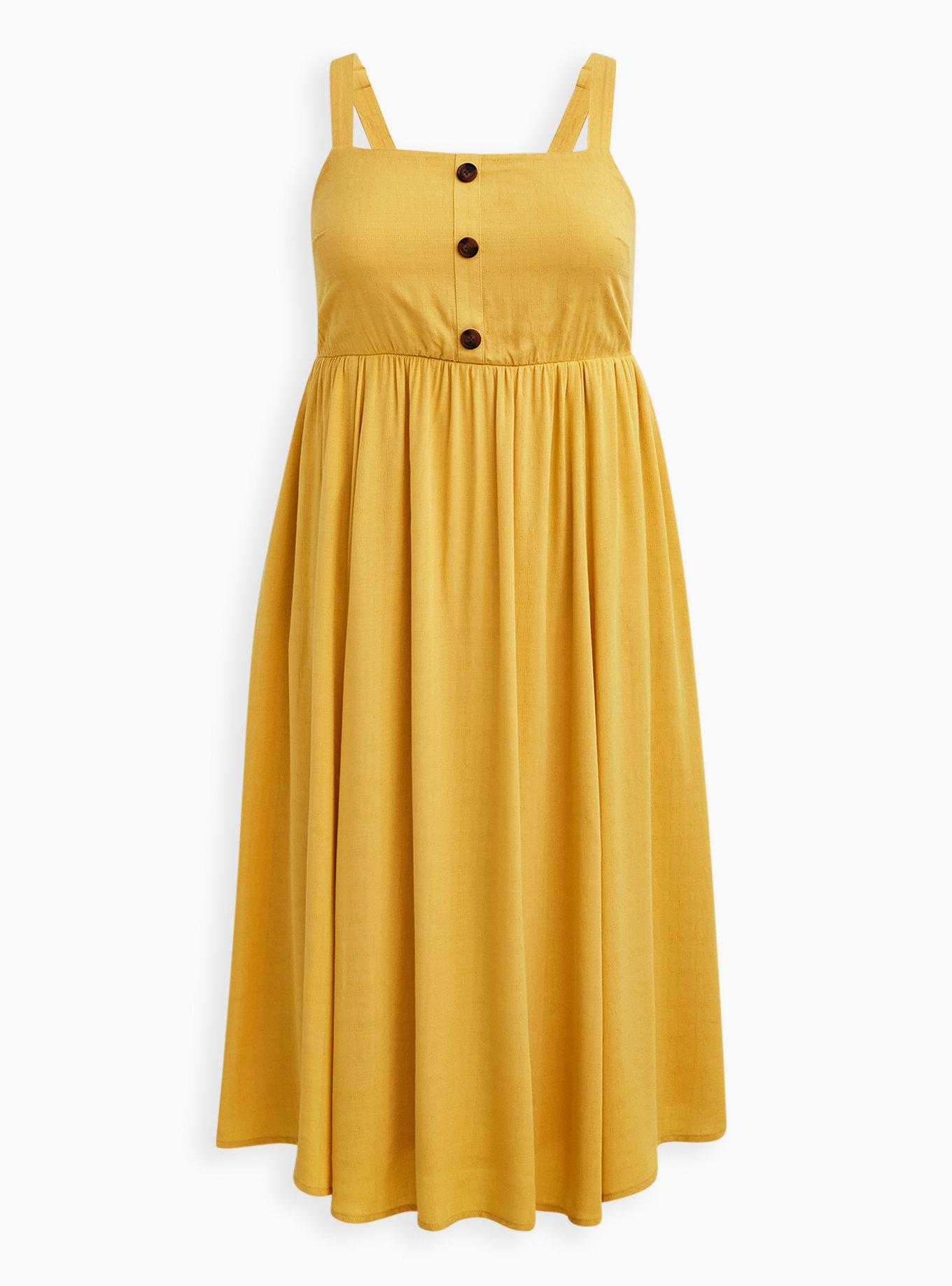 Cross Hatch Pinafore Midi Dress - Mustard, , hi-res