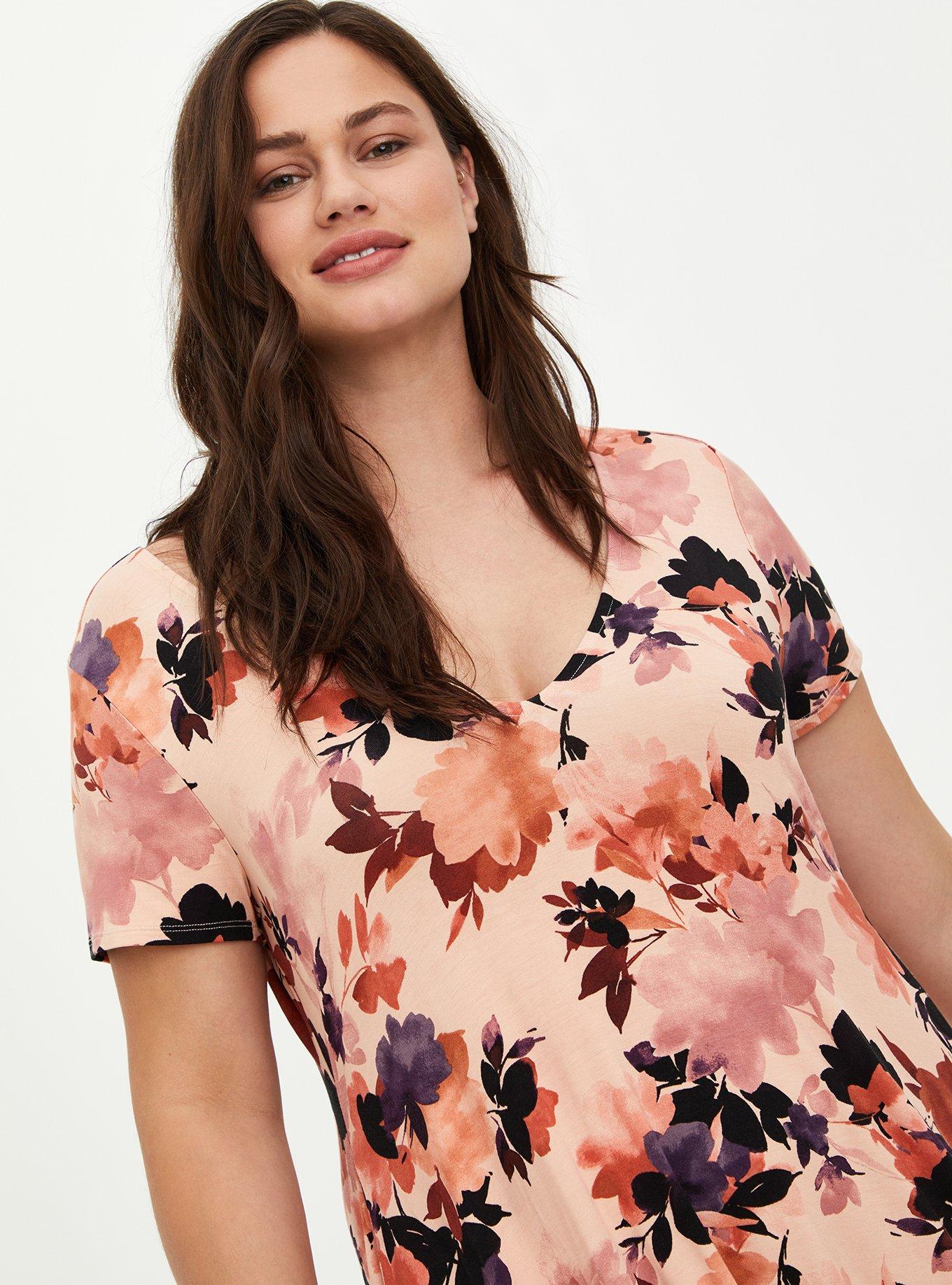 Mini Super Soft Trapeze Dress, FLORAL PEACH, alternate