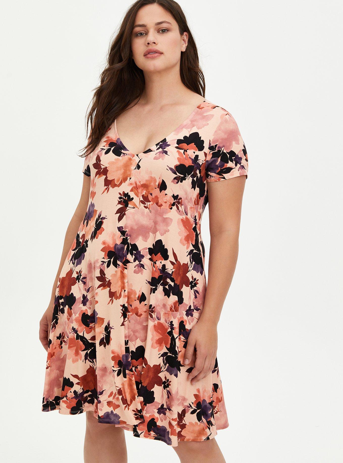 Mini Super Soft Trapeze Dress, FLORAL PEACH, hi-res