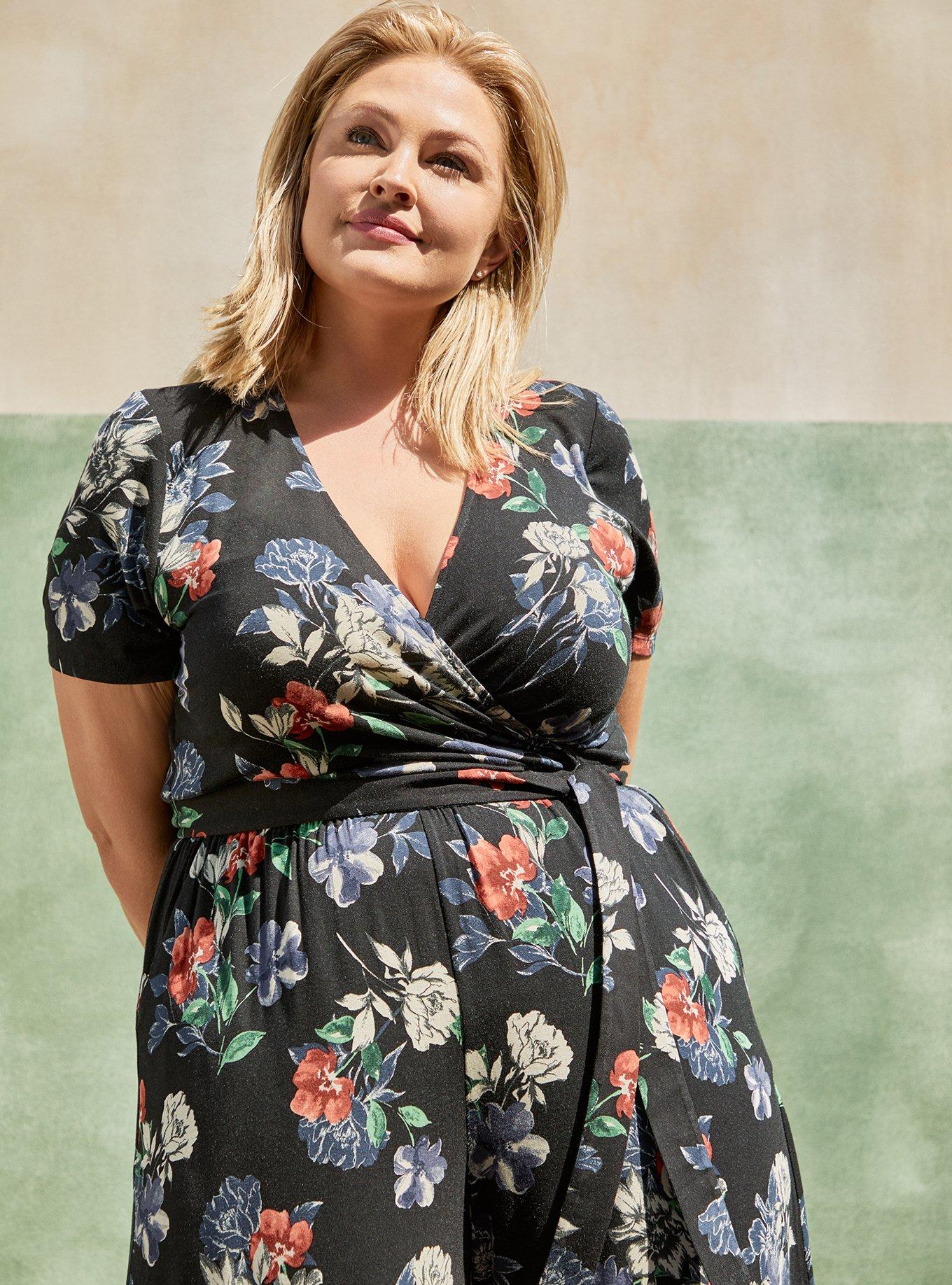 Plus Size - Culotte Jumpsuit - Super Soft Floral Black - Torrid