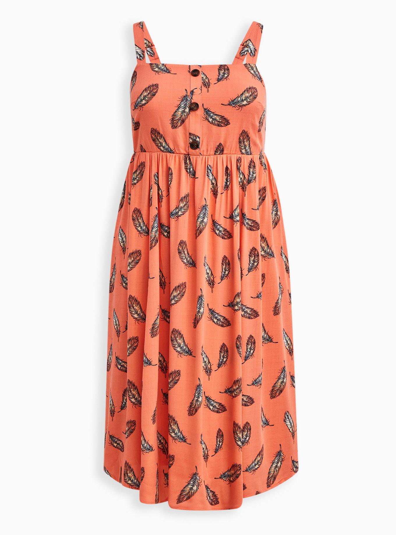 Plus Size - Cross Hatch Pinafore Midi Dress - Feather Coral