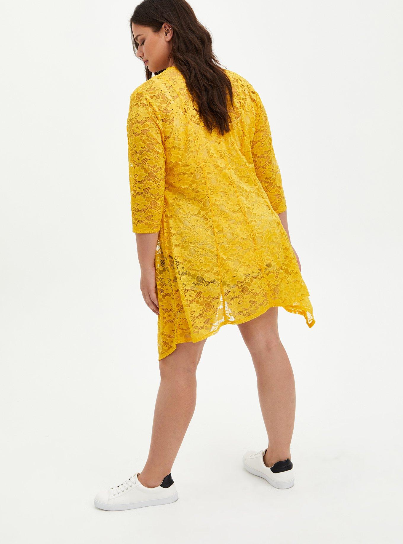 Plus Size Drape Front Kimono Lace Yellow Torrid