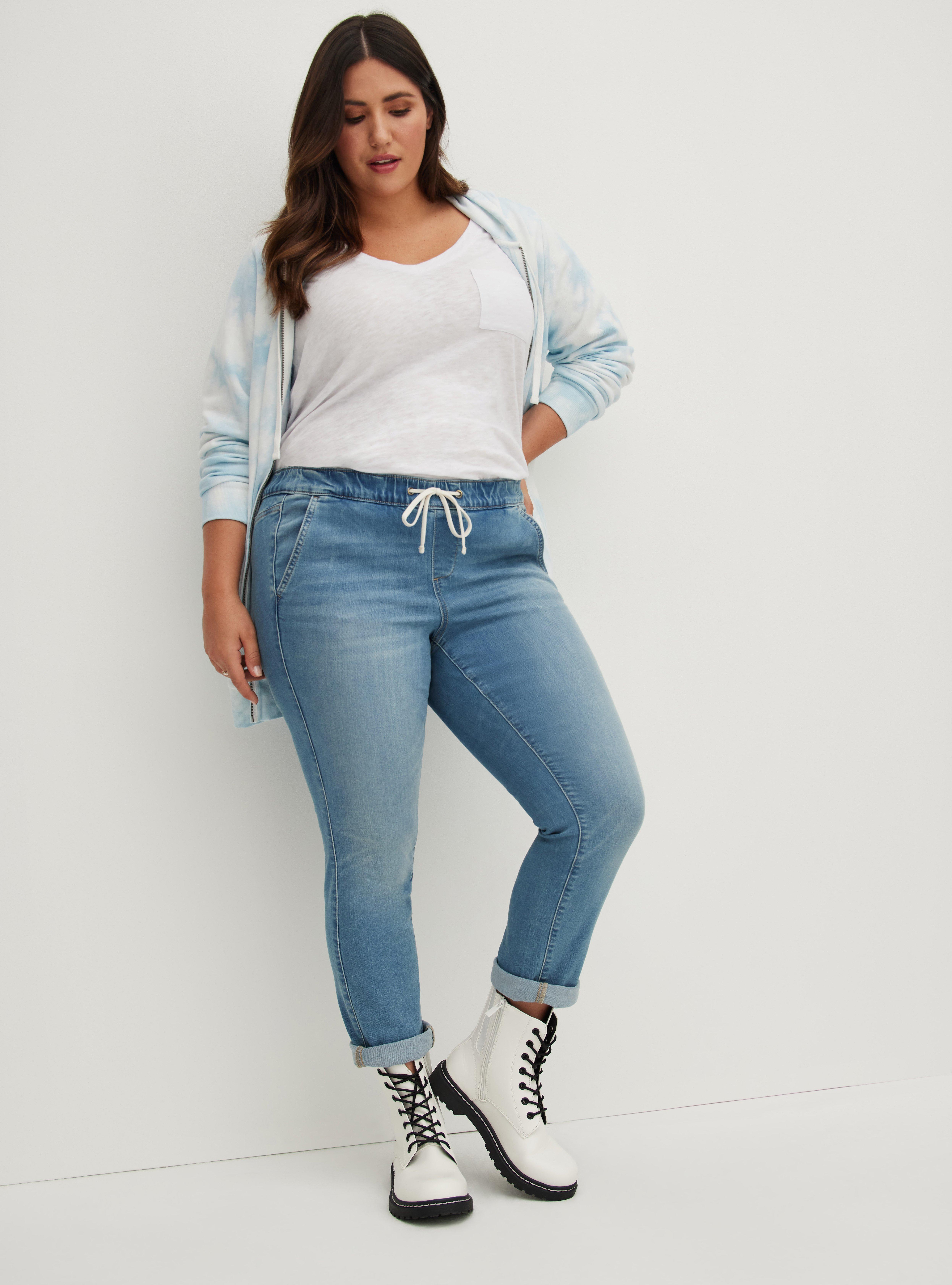 Plus Size - Pull-On Boyfriend Straight Super Soft Mid-Rise Jean