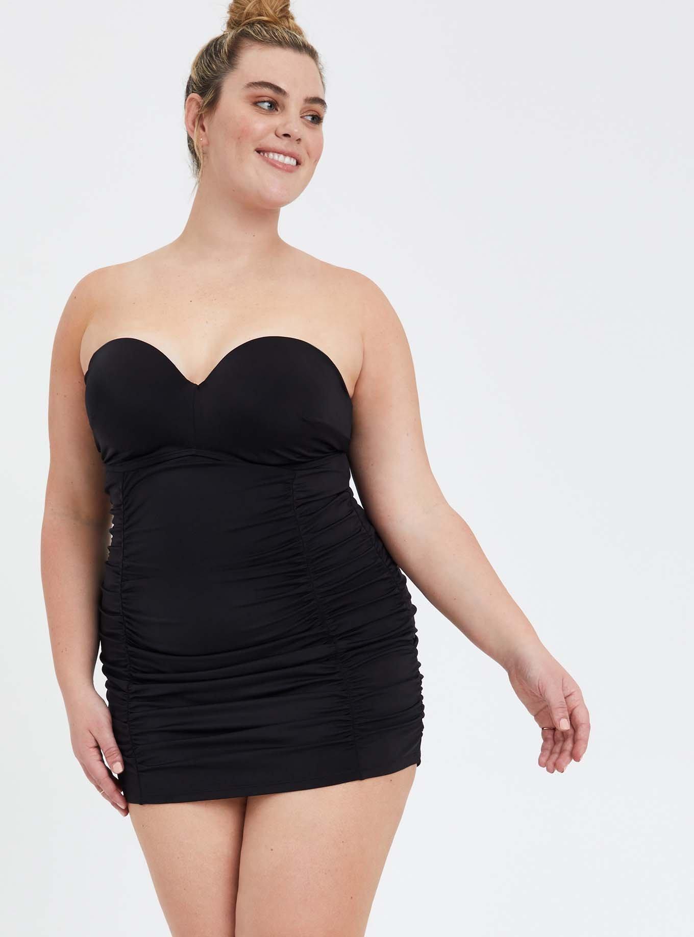 Plus Size - Retro Wireless Ruched Cup Swim Dress - Long Length - Torrid