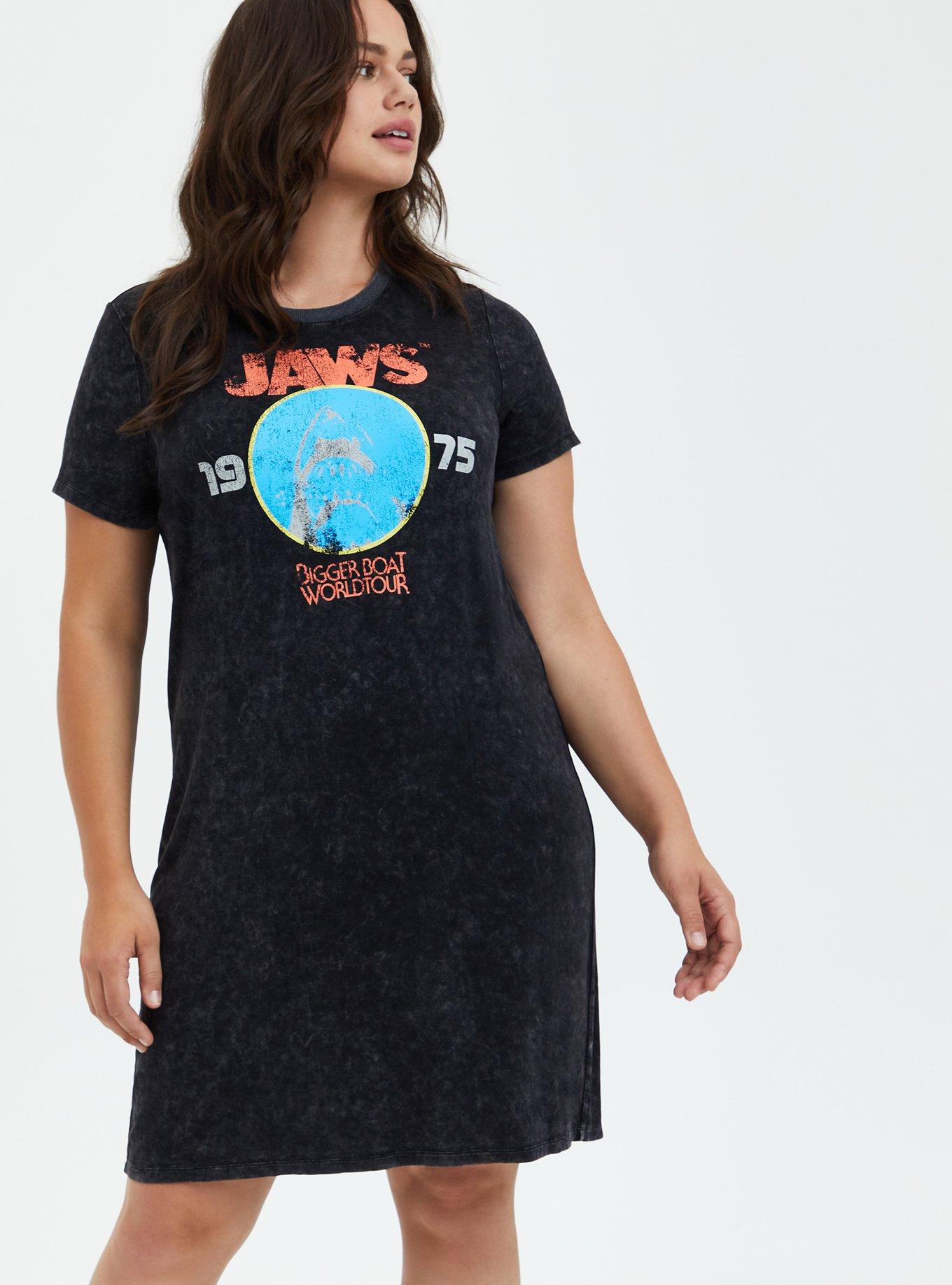 Plus Size Universal Jaws T-Shirt Dress - Mineral Wash Black, DEEP BLACK, hi-res