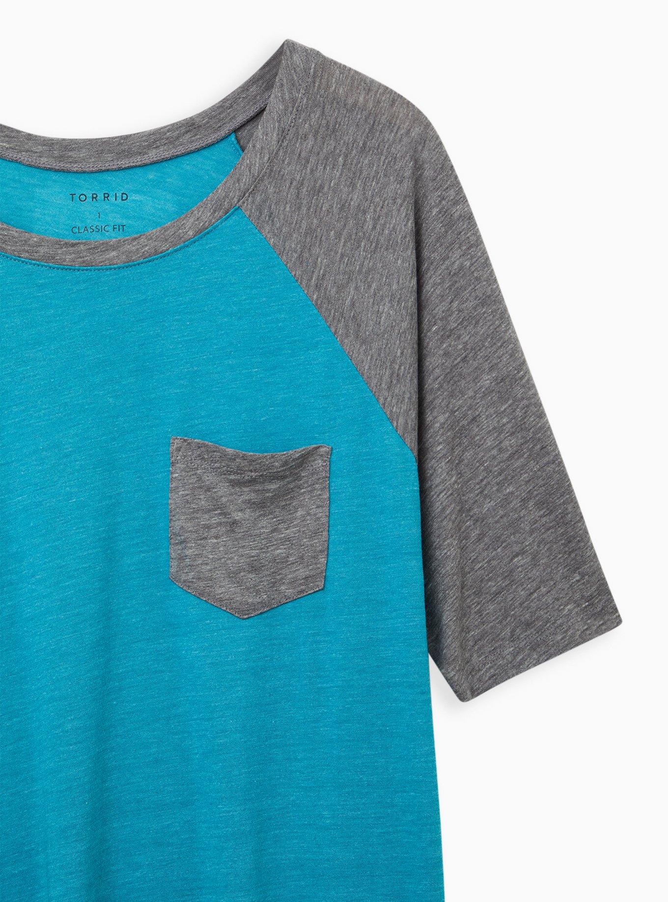Plus Size Classic Fit Triblend Jersey Crew Neck Pocket Raglan Tee, TEAL, alternate