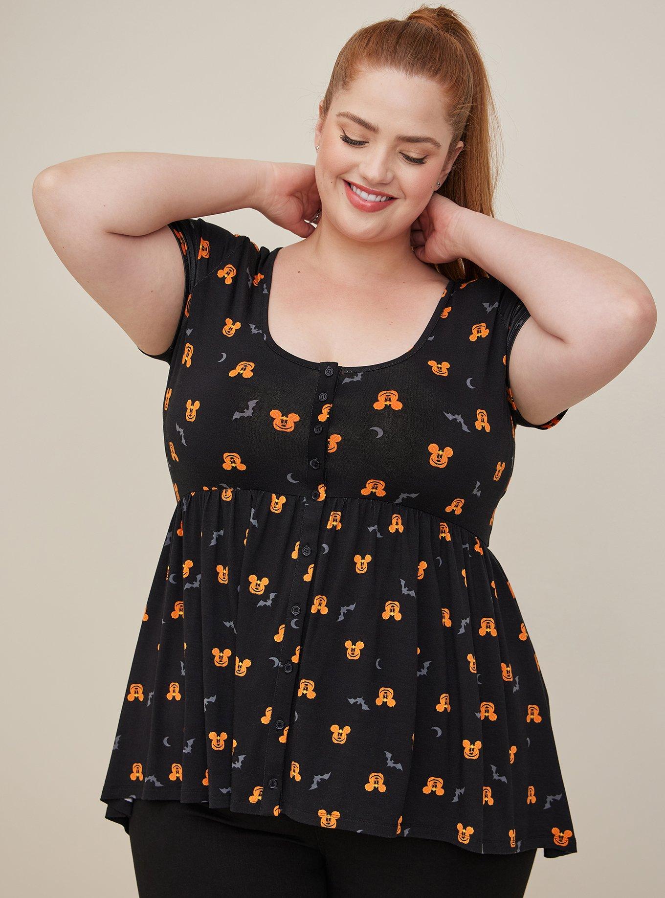 Plus Size - Disney Mickey Mouse Pumpkins Hi-Low Babydoll - Super Soft Black  - Torrid