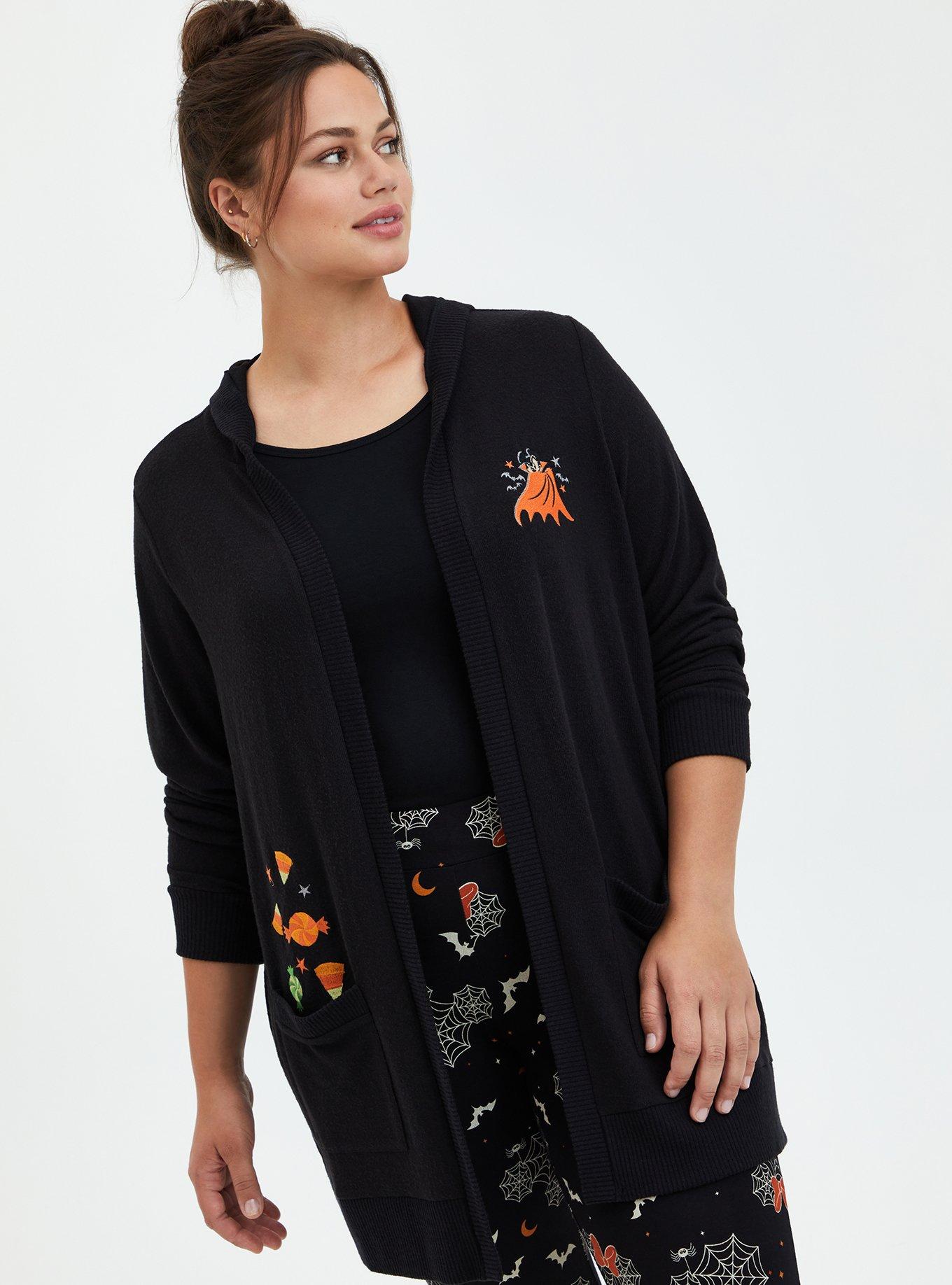Plus Size Disney Mickey Mouse Vampire Hooded Cardigan - Super Soft Black, DEEP BLACK, hi-res