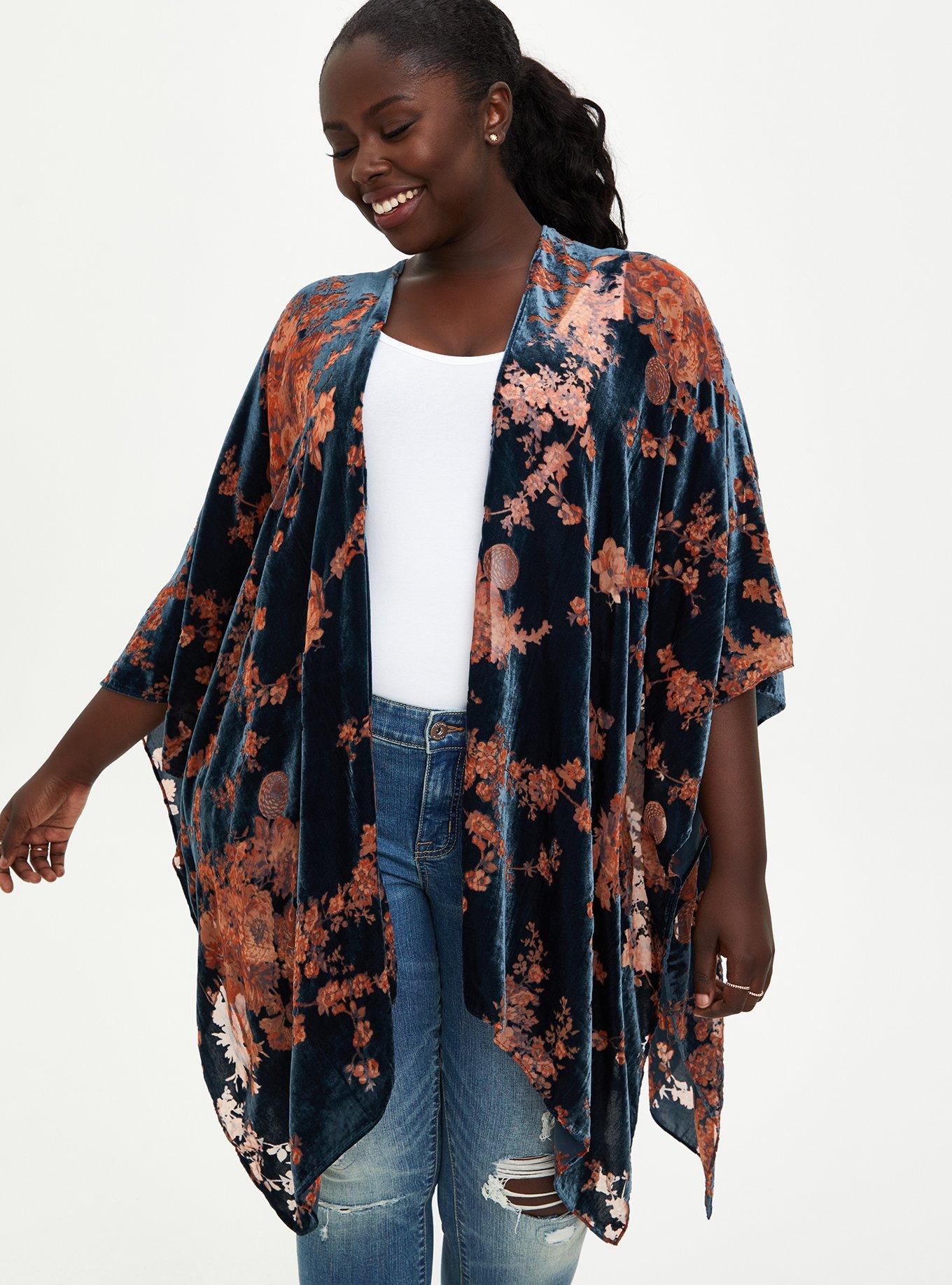 Plus Size Blue Multi Floral Burnout Ruana Torrid