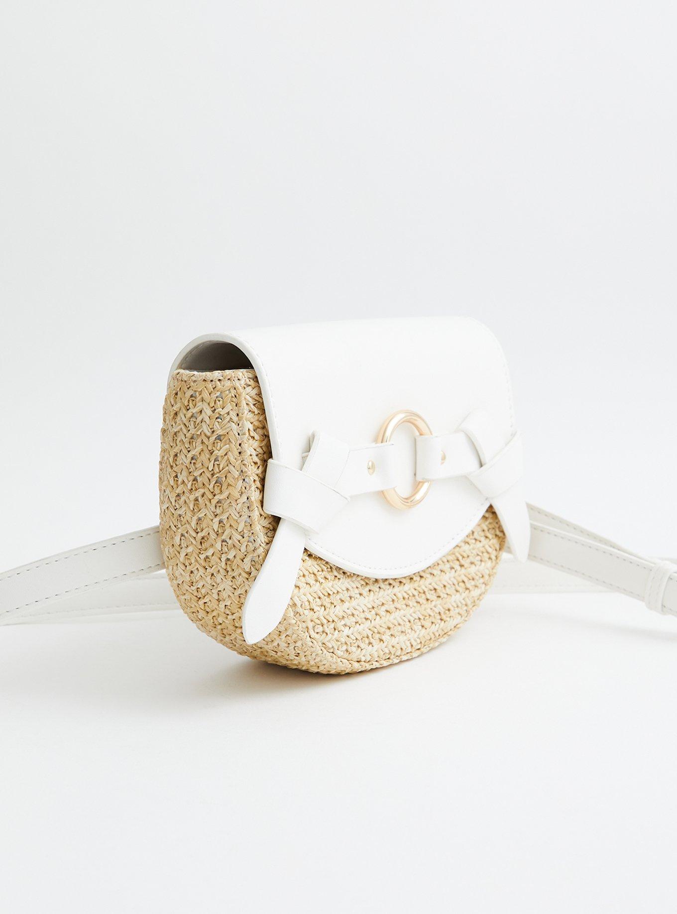 White Faux Leather And Raffia Belt Bag, MULTI, alternate