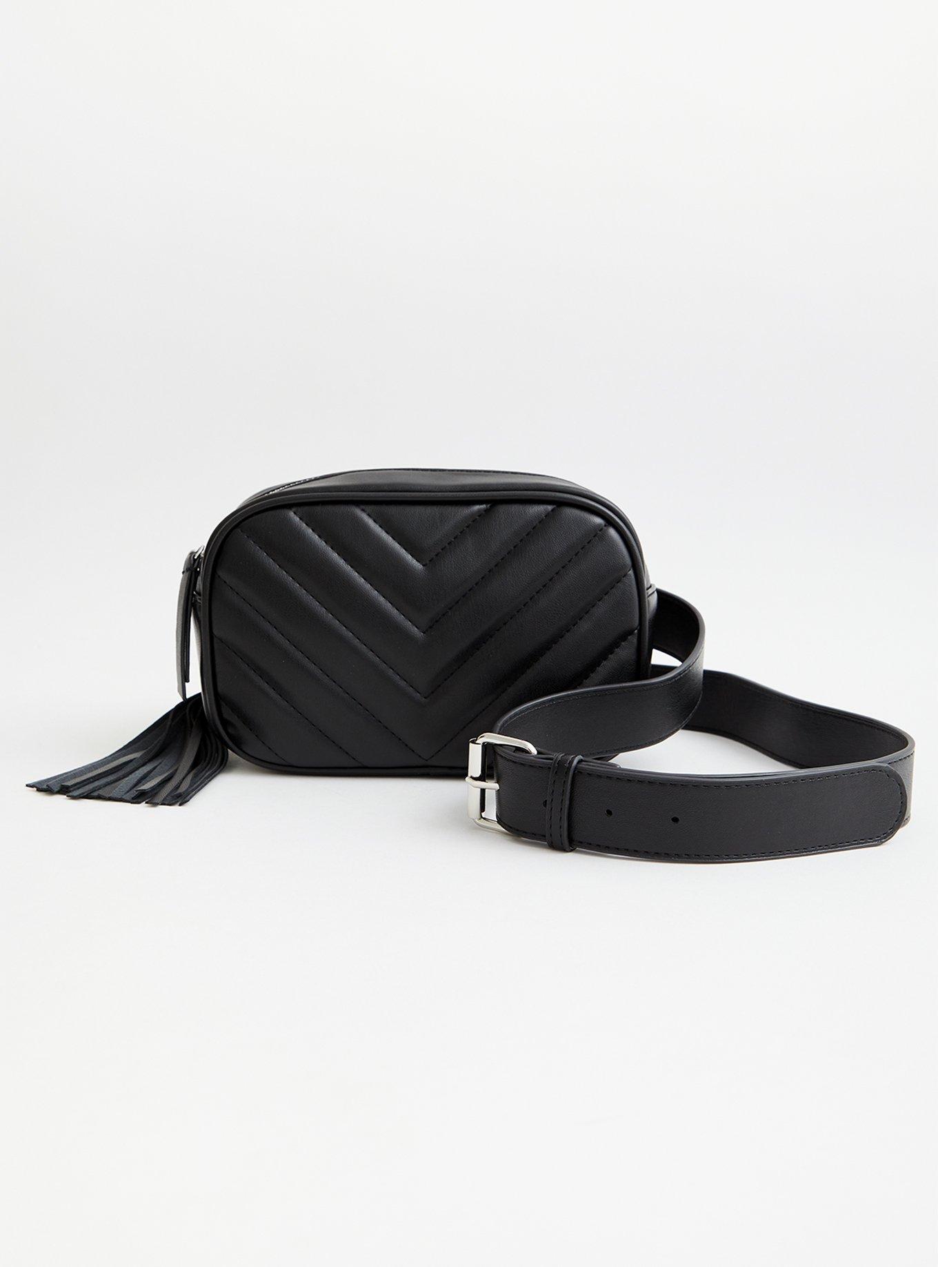 Black Leather Quilted Belt Bag Crossbody Waist Bag