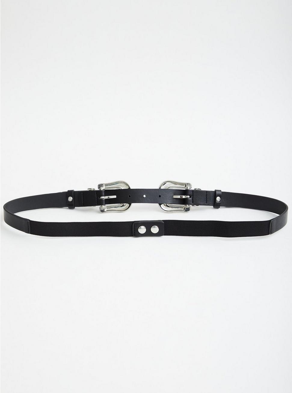 Black Faux Leather Double Western Belt, BLACK, alternate