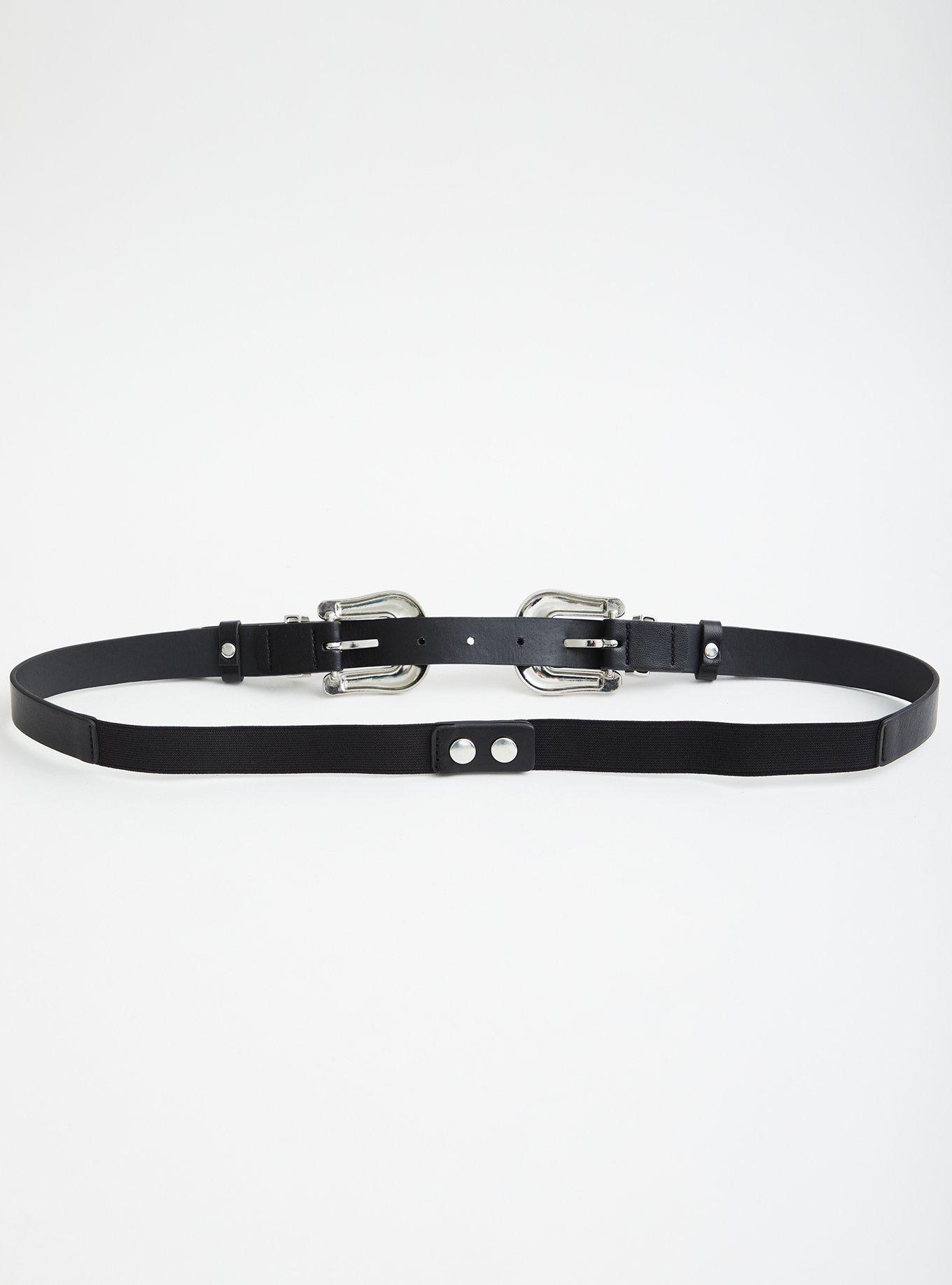 Black Faux Leather Double Western Belt, BLACK, alternate