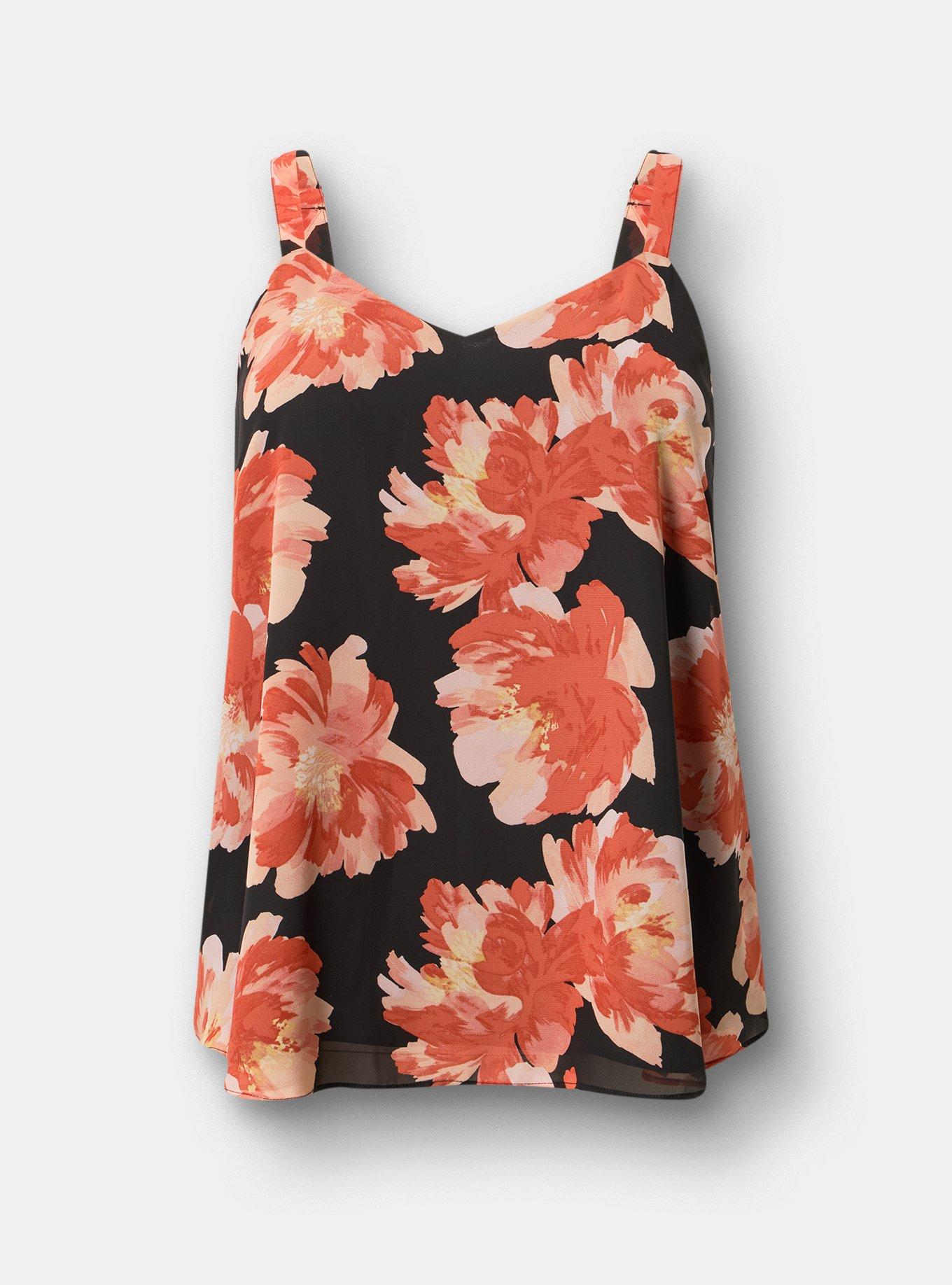 Sophie Chiffon Swing Cami, SHOWERING PEONIES FLORAL BLACK, flat