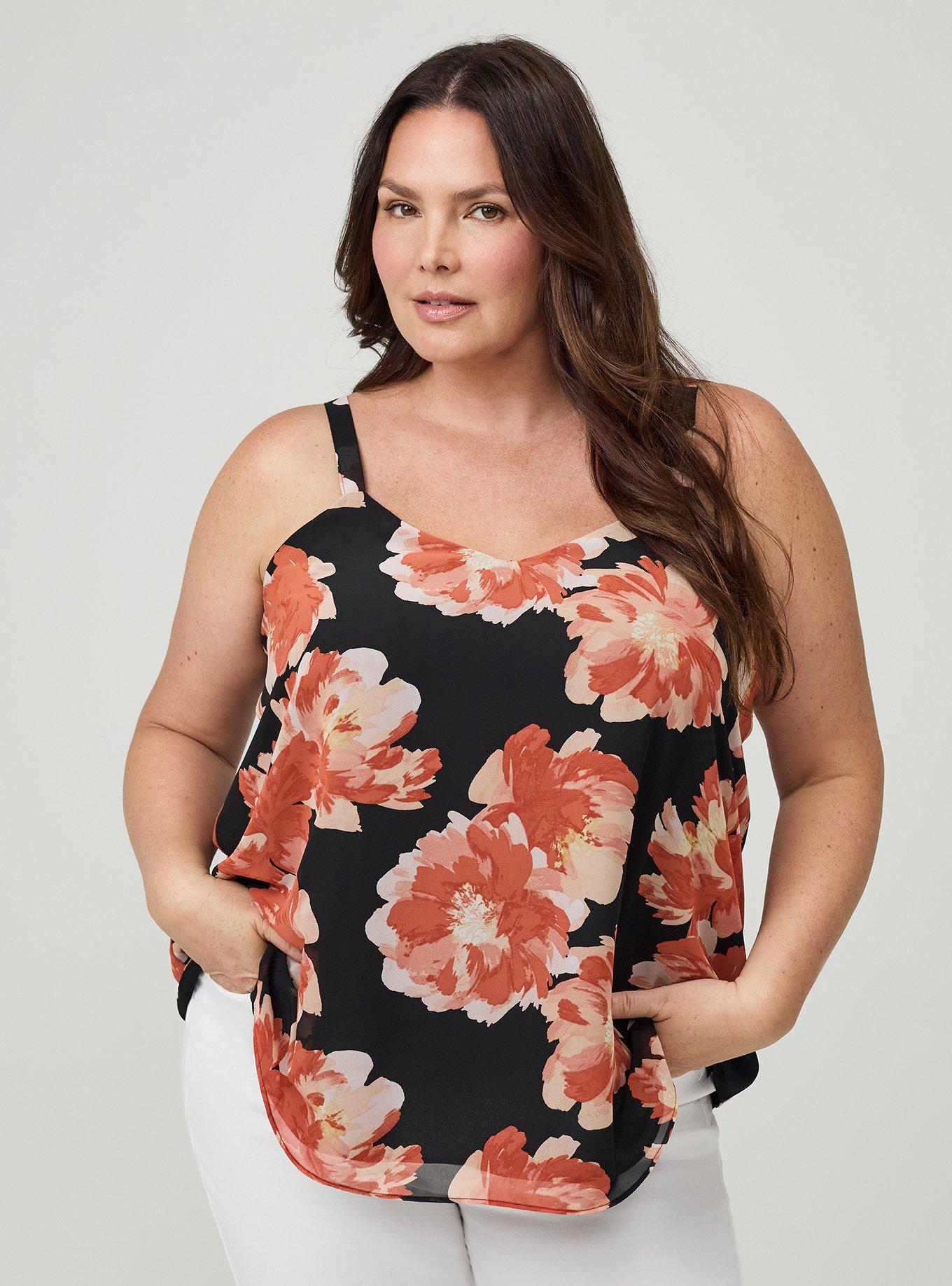 Sophie Chiffon Swing Cami, SHOWERING PEONIES FLORAL BLACK, hi-res