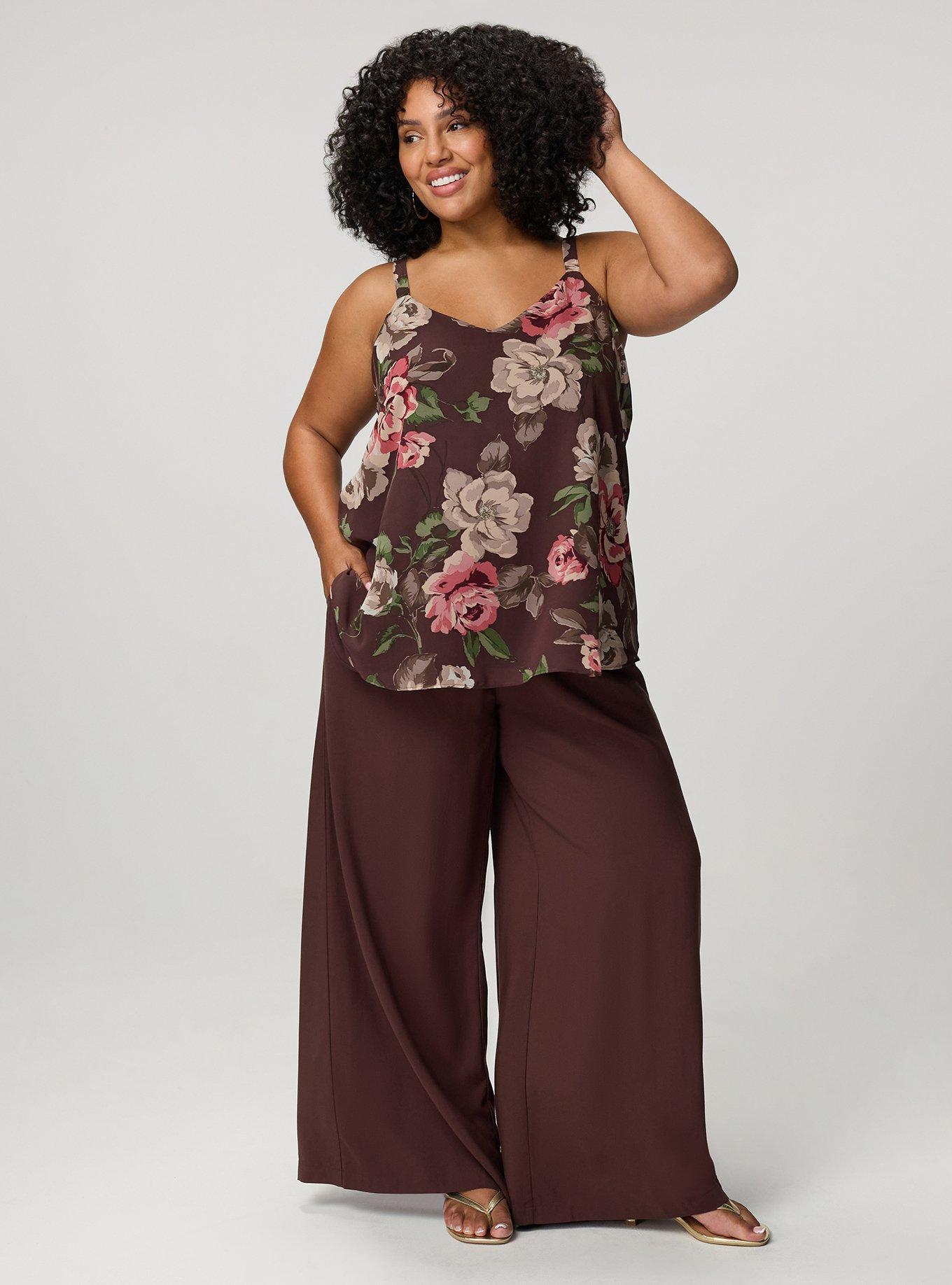 Plus Size Sophie Chiffon Swing Cami, PAINTED PEONY FLORAL BROWN, alternate