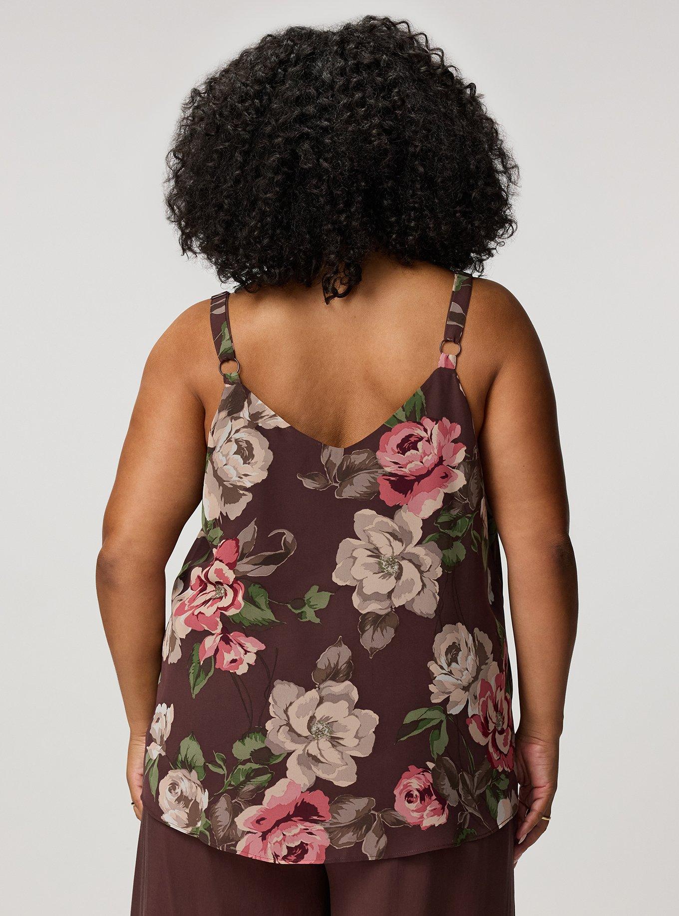 Plus Size Sophie Chiffon Swing Cami, PAINTED PEONY FLORAL BROWN, alternate