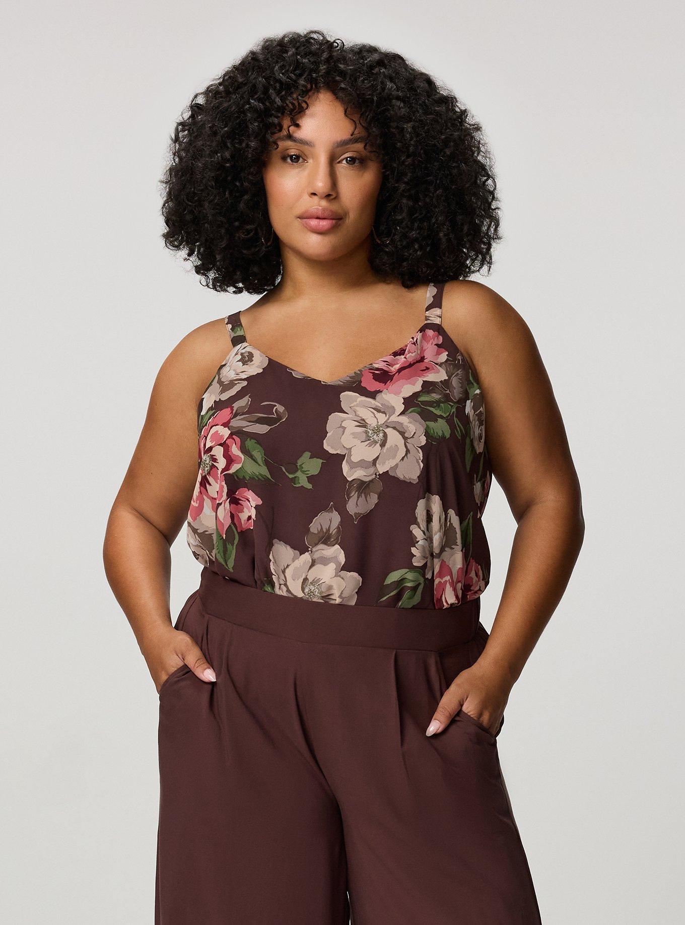Plus Size Sophie Chiffon Swing Cami, PAINTED PEONY FLORAL BROWN, alternate