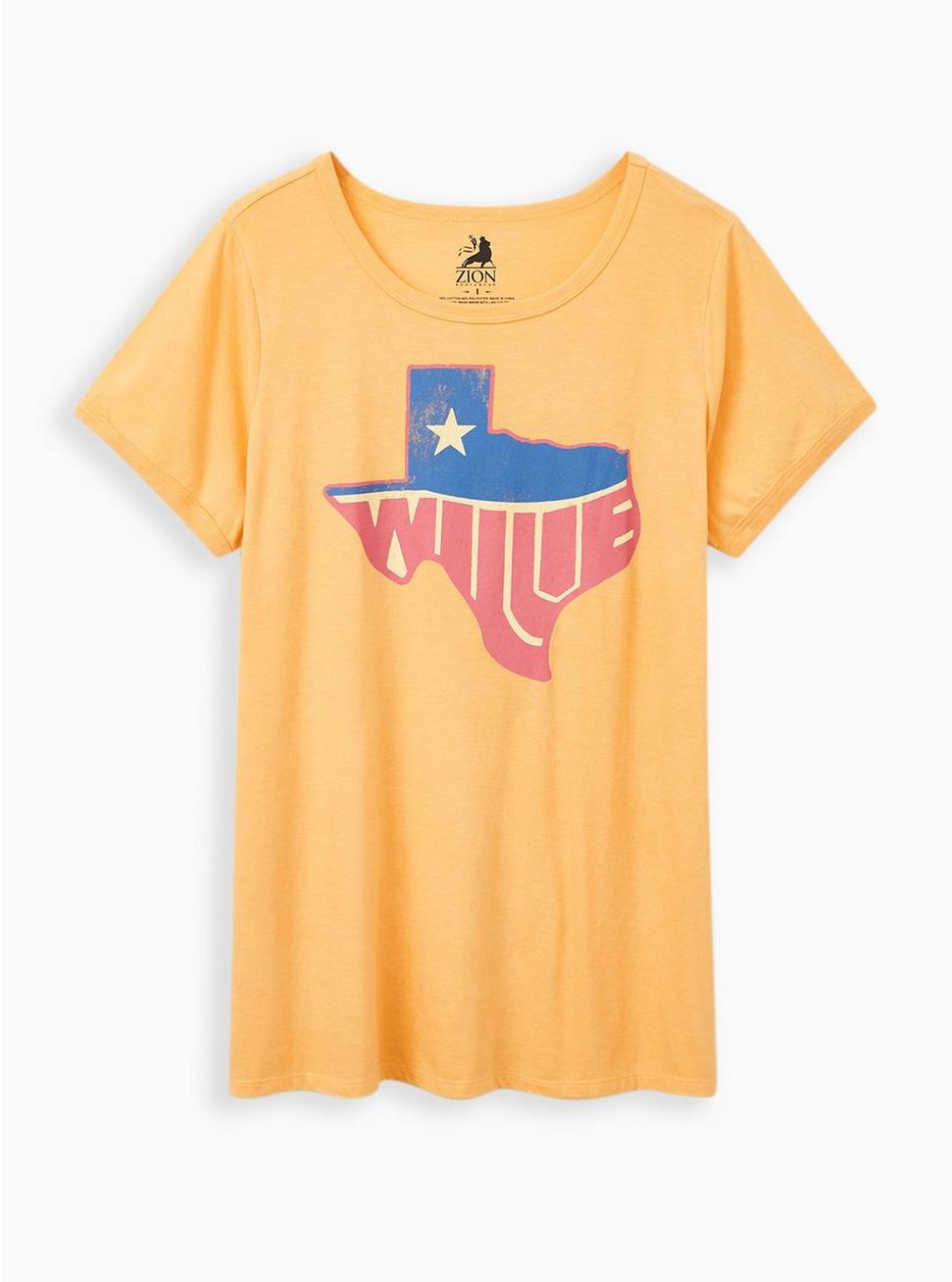 Plus Size Classic Fit Ringer Tee - Willie Nelson Mustard Yellow, MINERAL YELLOW, hi-res