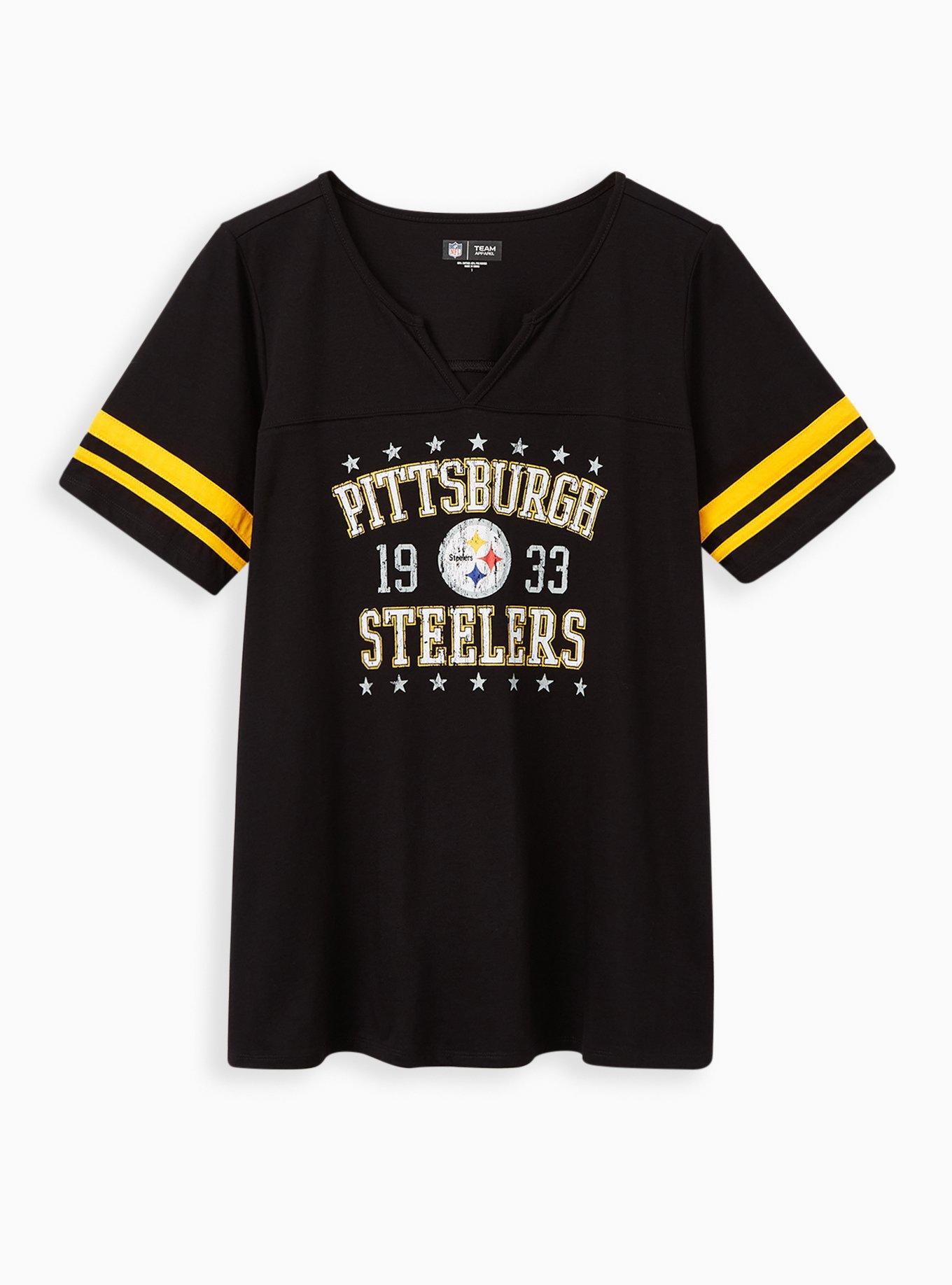 Plus Size - NFL Pittsburgh Steelers Black V-Neck Football Tee - Torrid