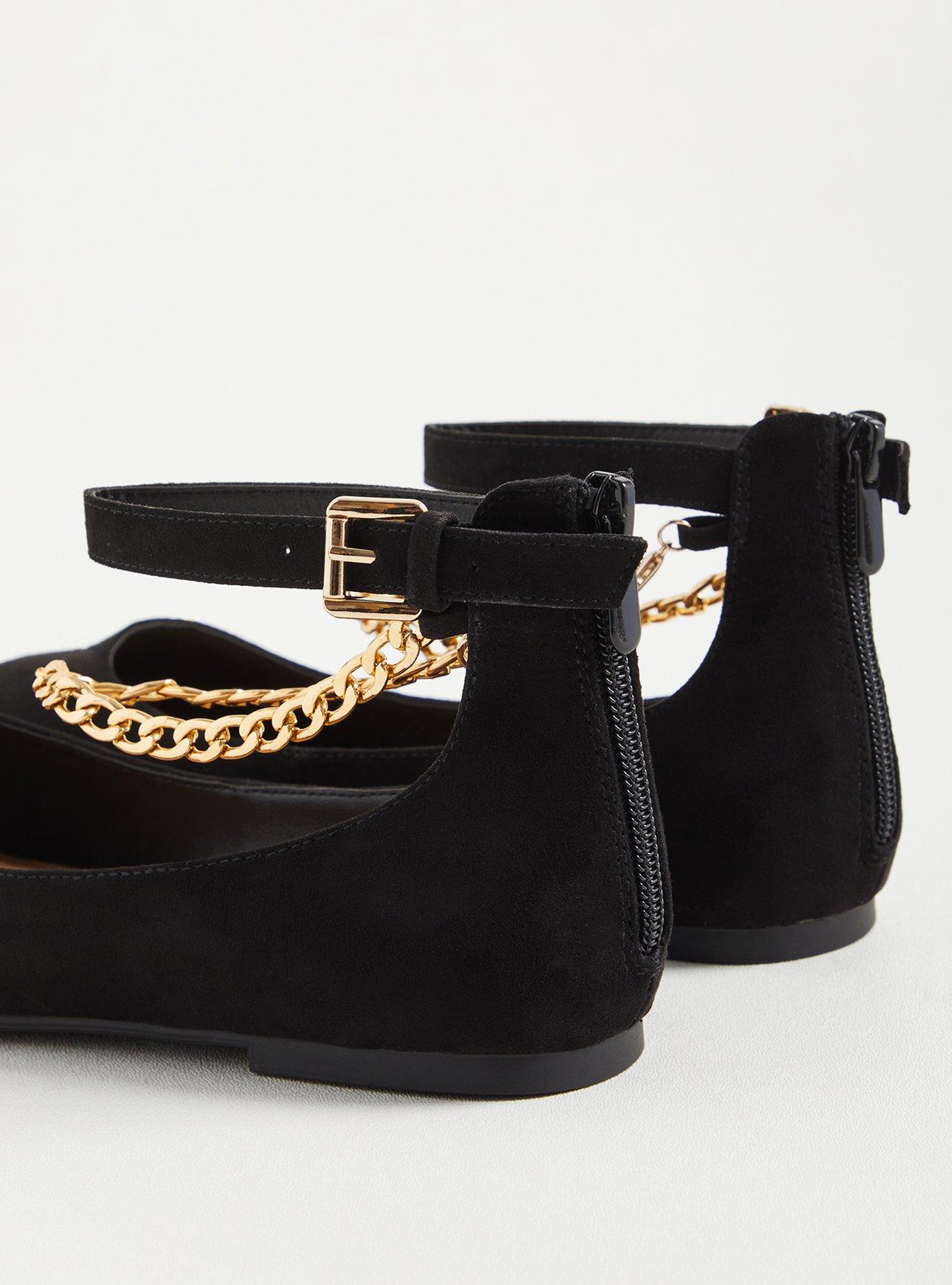 Plus Size Ankle Chain Flat - Faux Suede Black (WW), BLACK, alternate