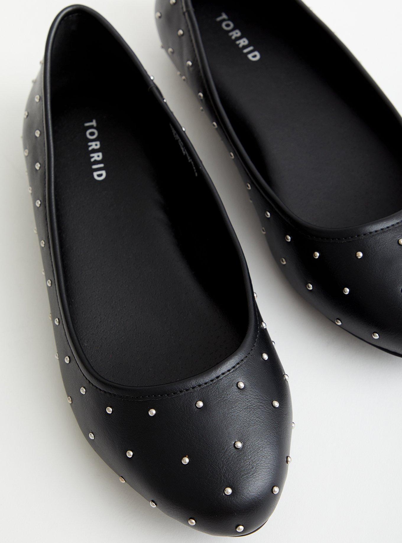 Studded Ballet Flat - Black Faux Leather (WW), BLACK, alternate