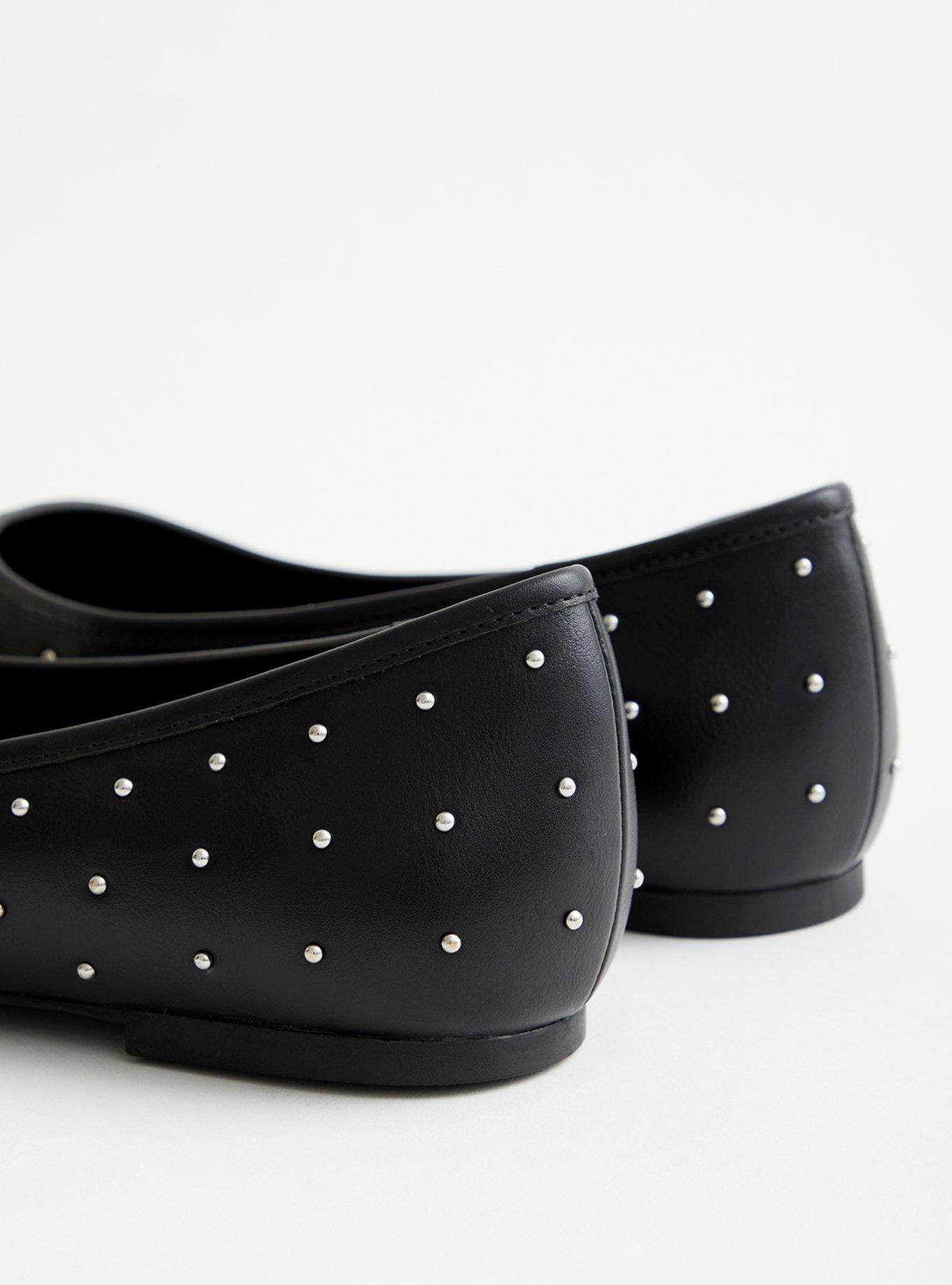 Studded Ballet Flat - Black Faux Leather (WW), BLACK, alternate