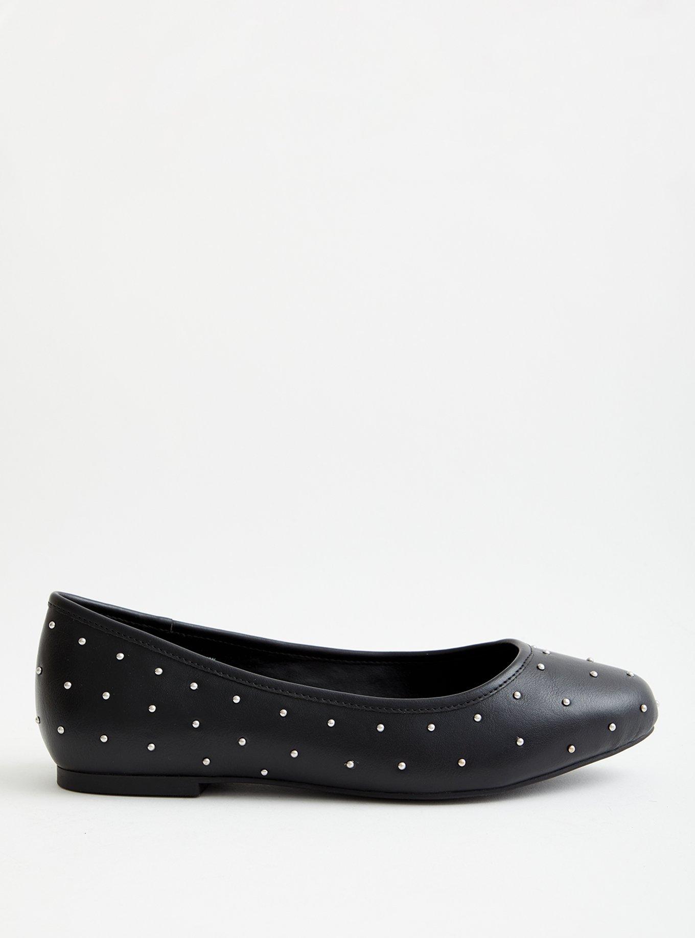 Studded Ballet Flat - Black Faux Leather (WW), BLACK, alternate