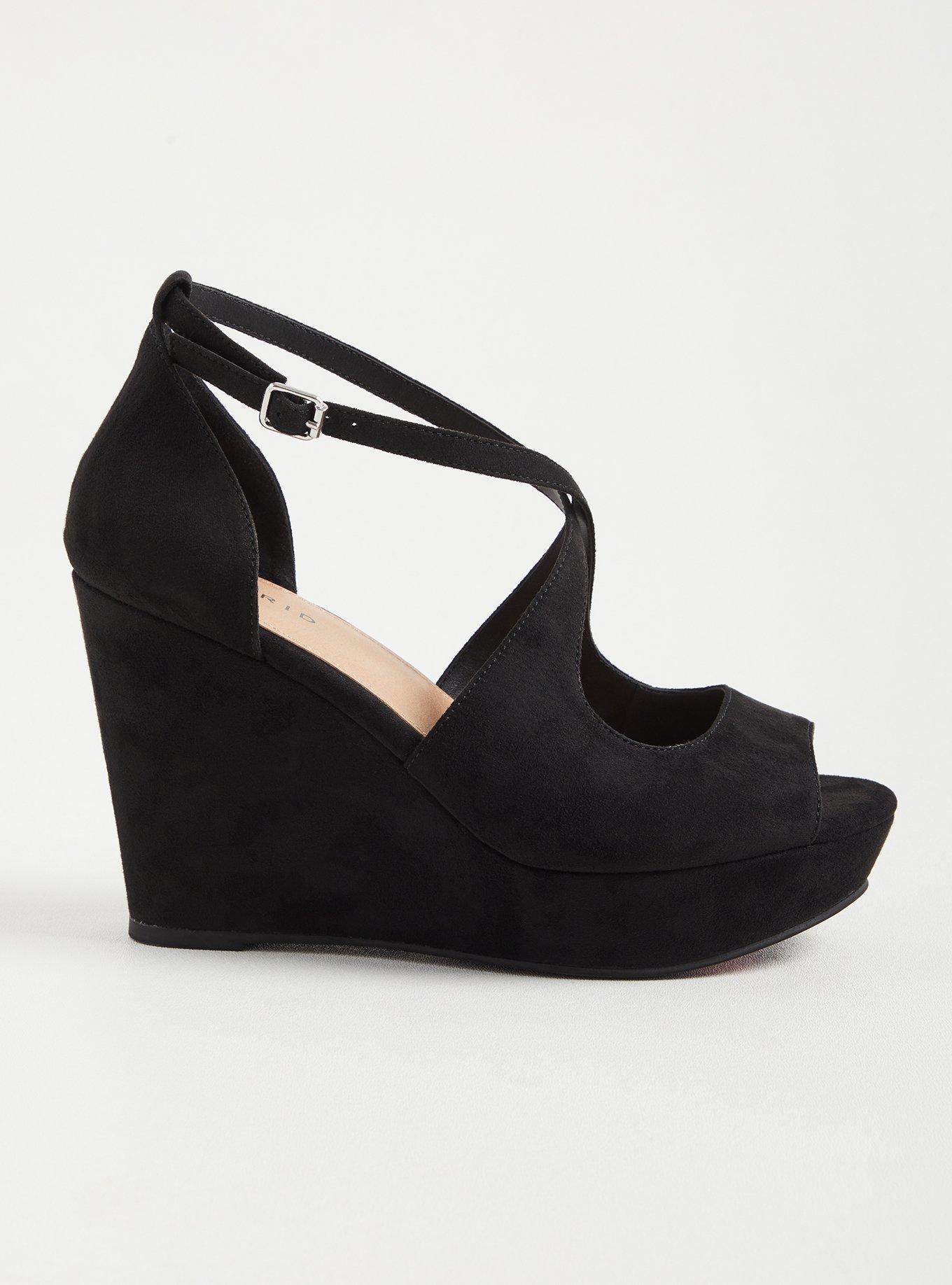 Plus Size - Criss Cross Platform Wedge - Faux Suede Black (WW) - Torrid