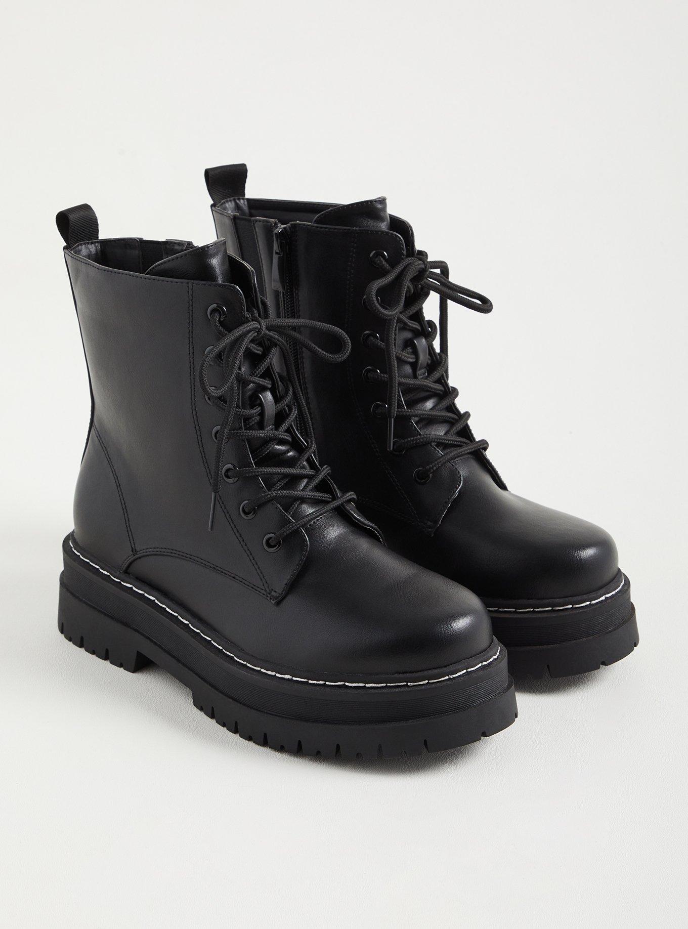 Platform Combat Boot - Faux Leather Black, BLACK, alternate