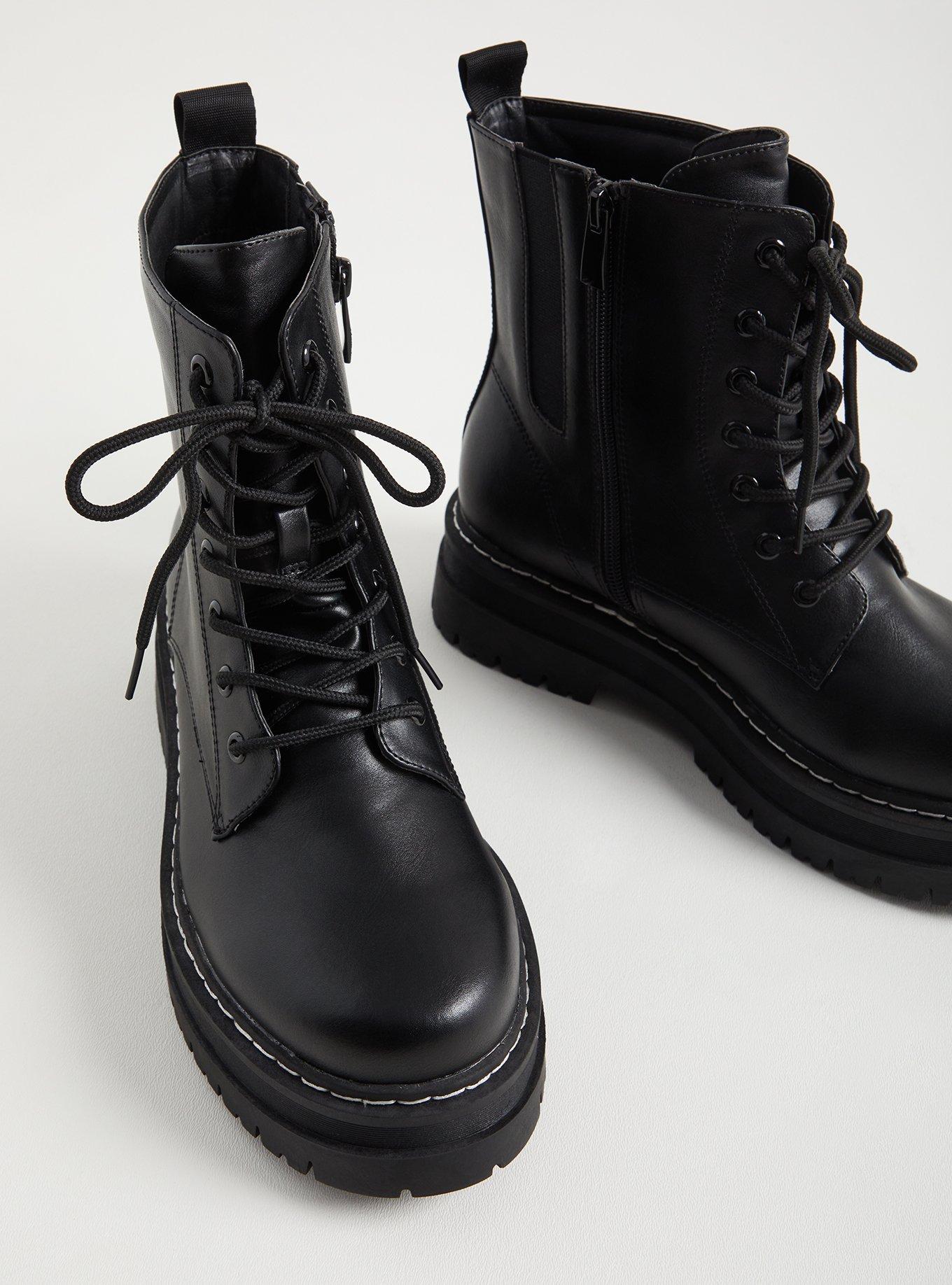 Black faux outlet leather combat boots