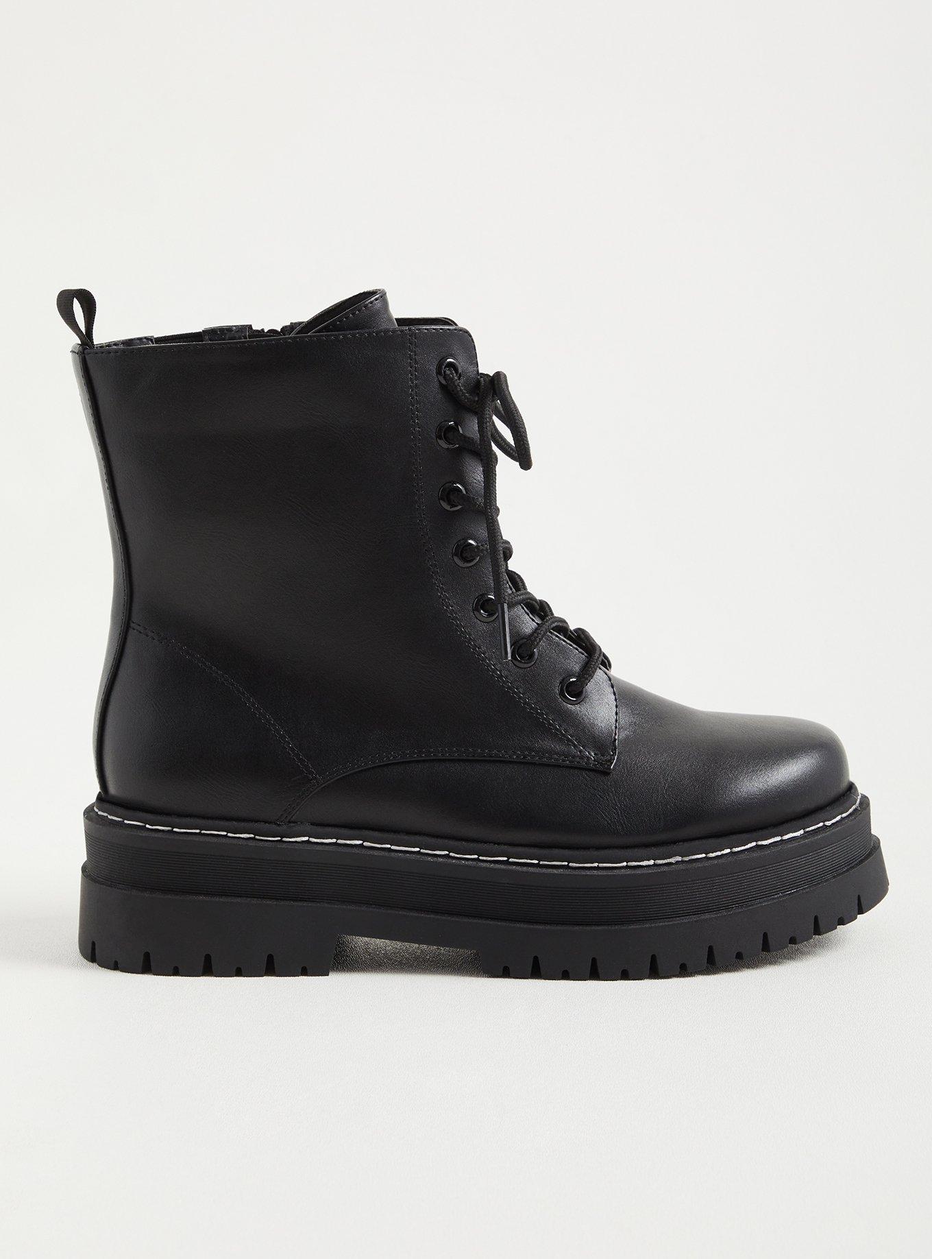 Plus Size Platform Combat Boot Faux Leather Black Torrid