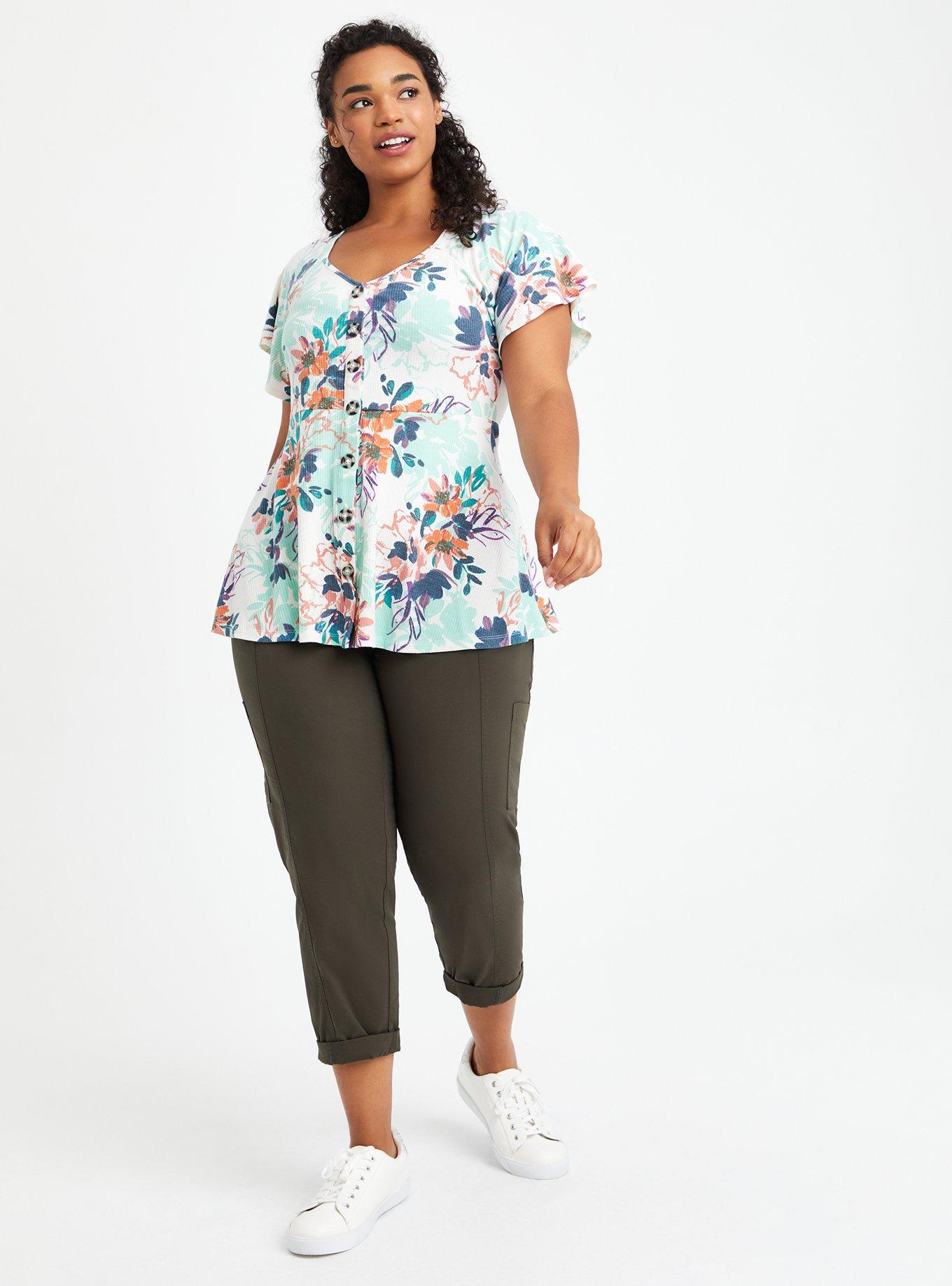 Plus Size Knit Button-Front Peplum Top, OTHER PRINTS, alternate