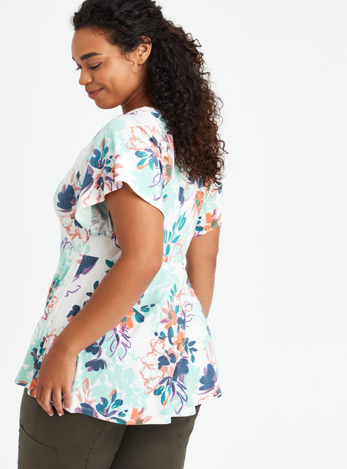 Plus Size Knit Button-Front Peplum Top, OTHER PRINTS, alternate