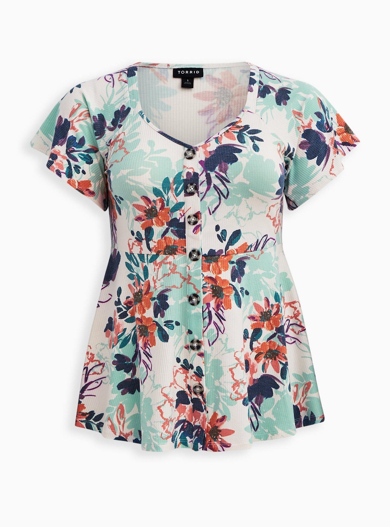 Plus Size Knit Button-Front Peplum Top, OTHER PRINTS, hi-res