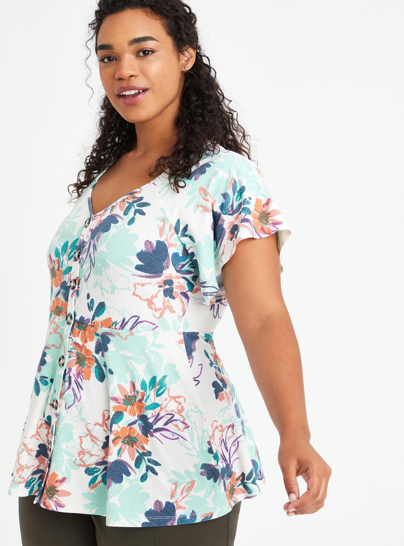 Plus Size Knit Button-Front Peplum Top, OTHER PRINTS, hi-res