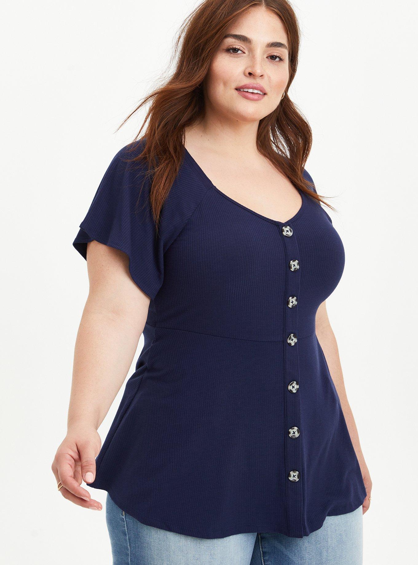 Plus Size - Knit Button-Front Peplum Top - Torrid