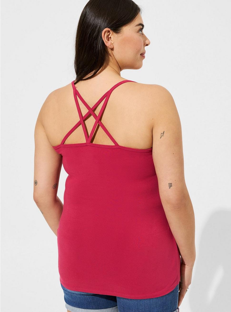 Plus Size Foxy Strappy Front And Back Racerback Cami, RED BUD, alternate