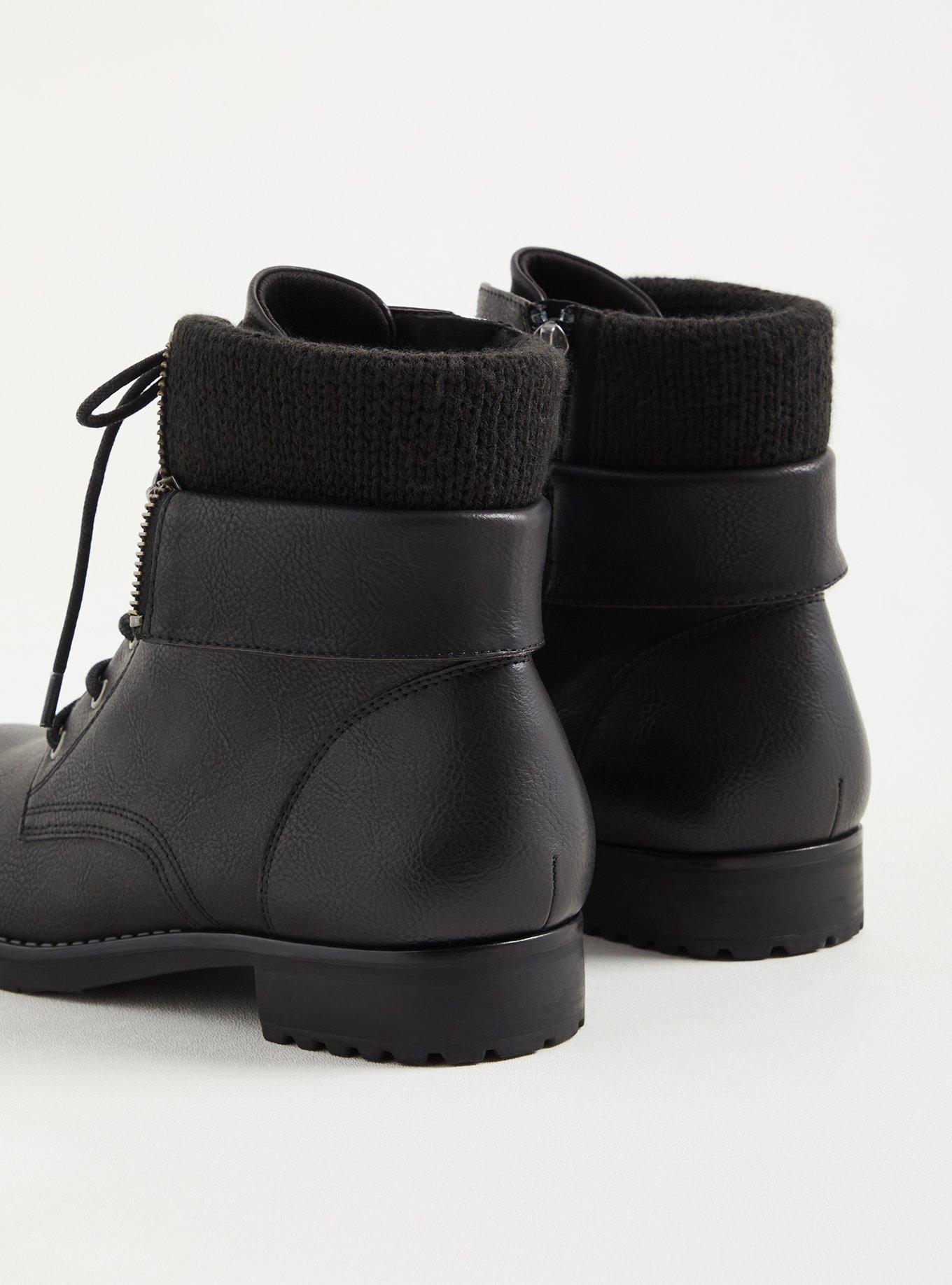 Foldover Sweater Combat Bootie (WW), BLACK, alternate