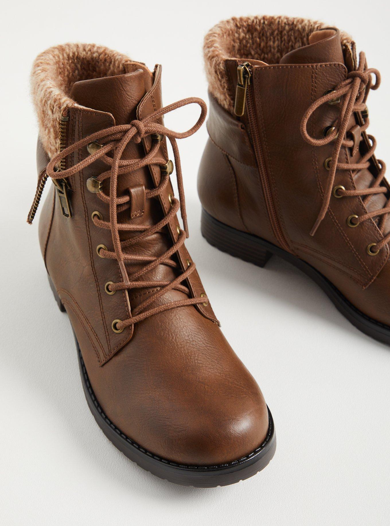 Foldover Sweater Combat Bootie (WW), BROWN, alternate