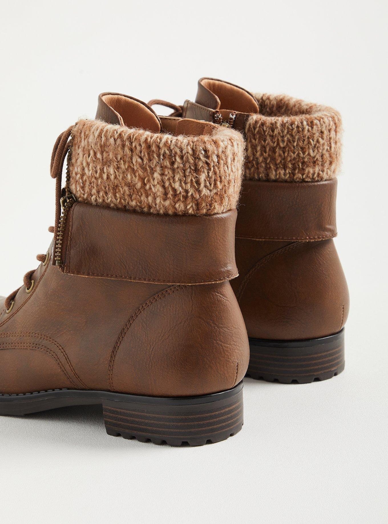 Foldover Sweater Combat Bootie (WW), BROWN, alternate