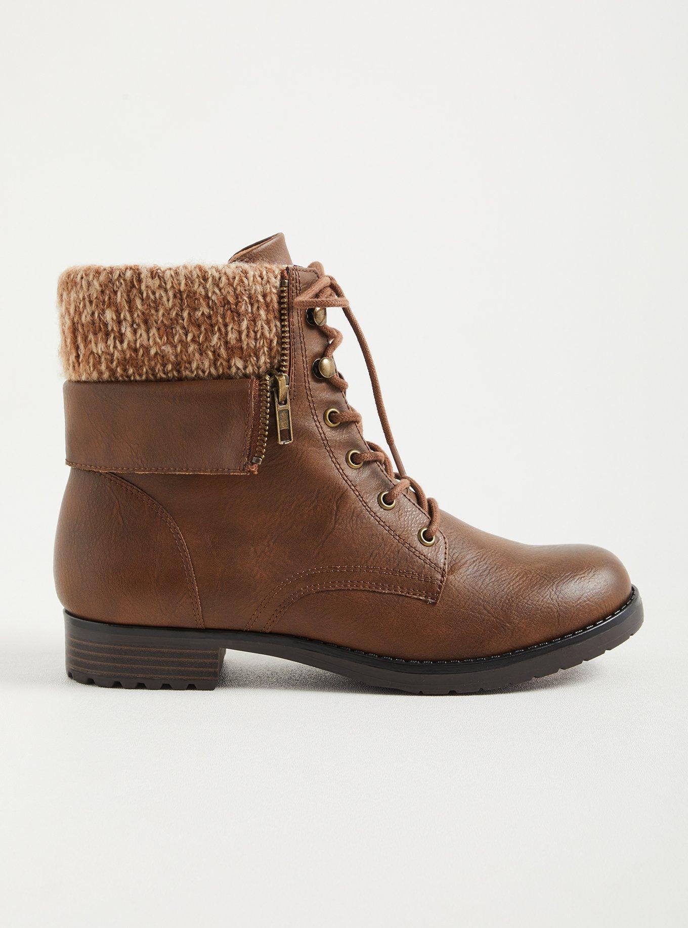 Foldover Sweater Combat Bootie (WW), BROWN, alternate