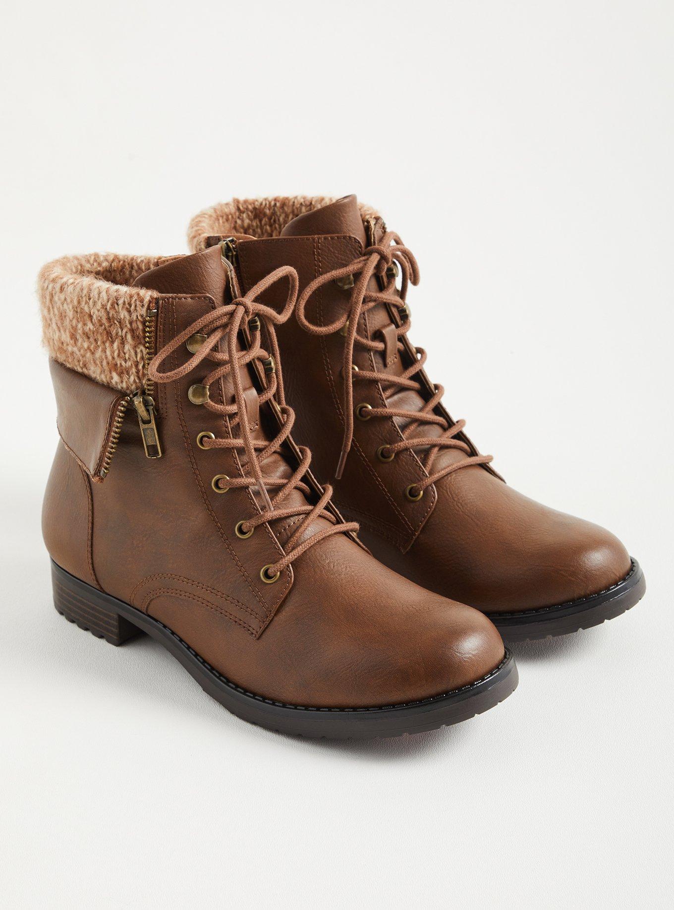 Foldover Sweater Combat Bootie (WW), BROWN, hi-res