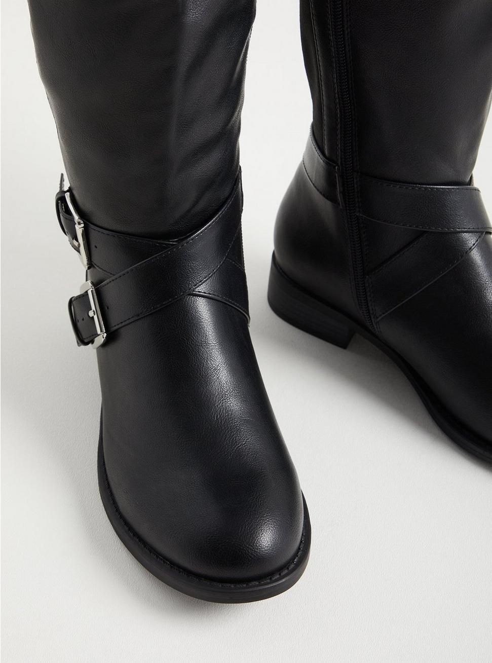 Plus Size Side Buckle Knee Boot (WW), BLACK, alternate