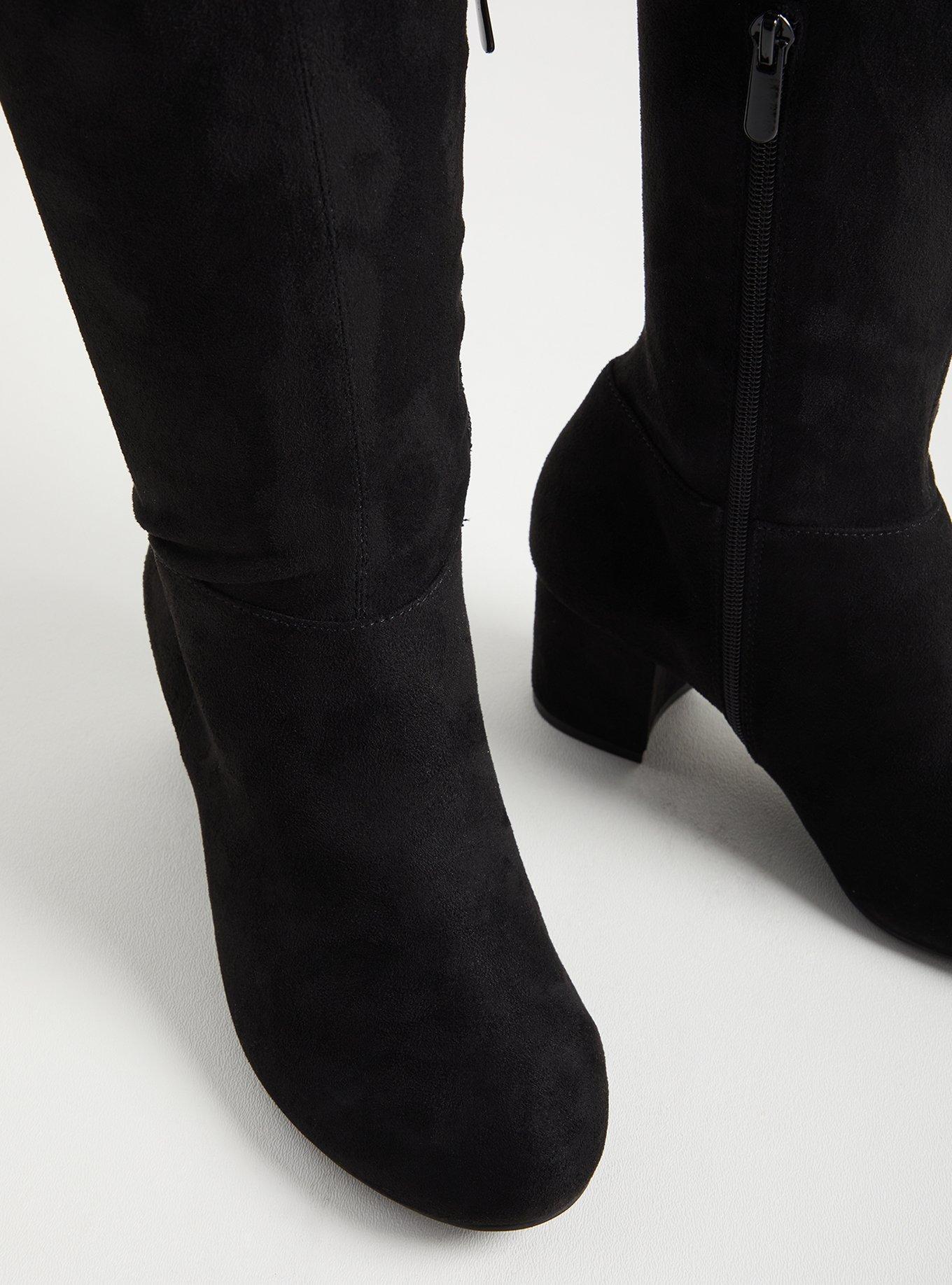 Stretch Over The Knee Heeled Boot - Faux Suede Black (WW), BLACK, alternate
