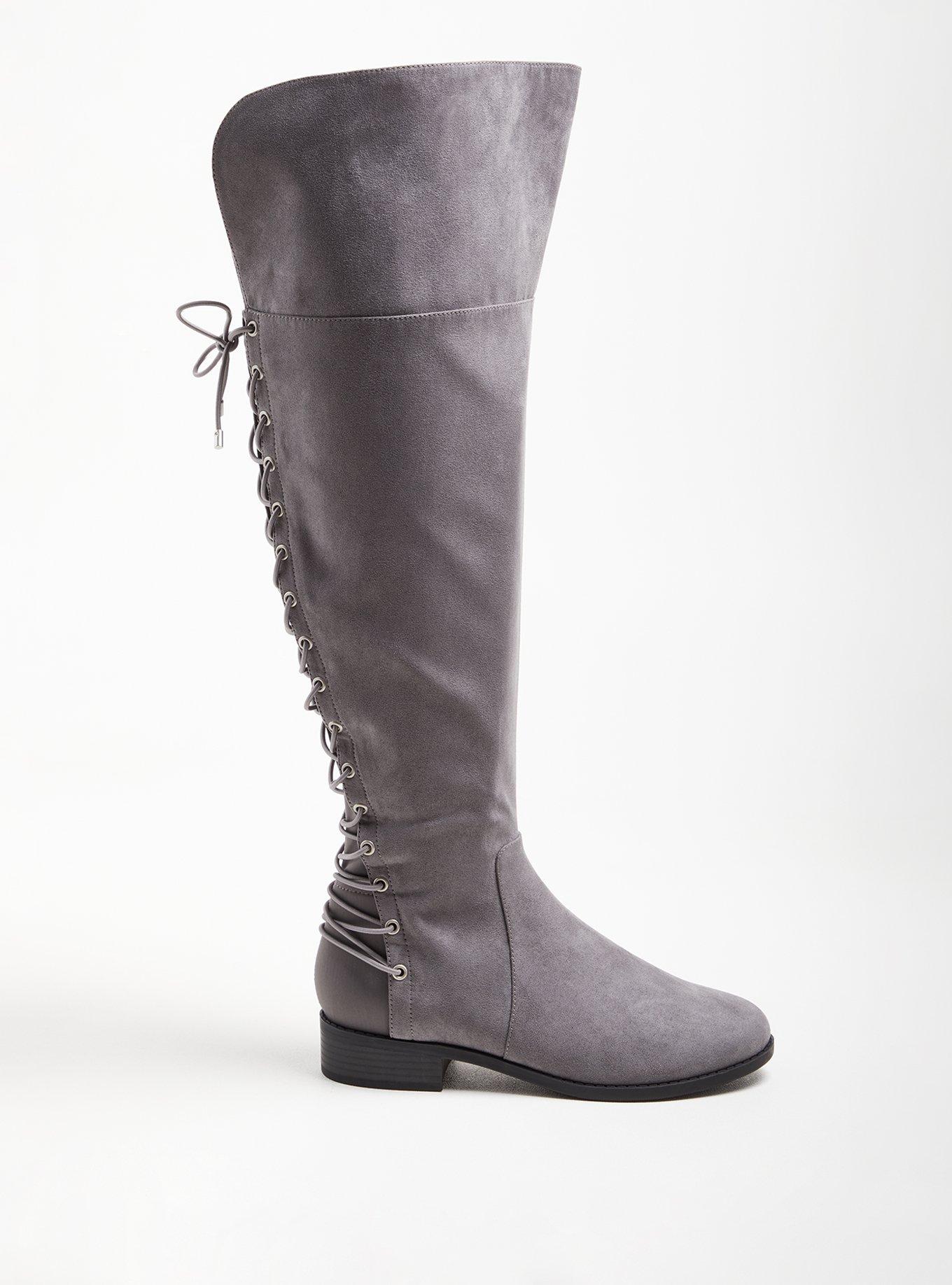 Knee Boots Gray Wide Calf Riding Boots Mid Calf Womens Gray Wide