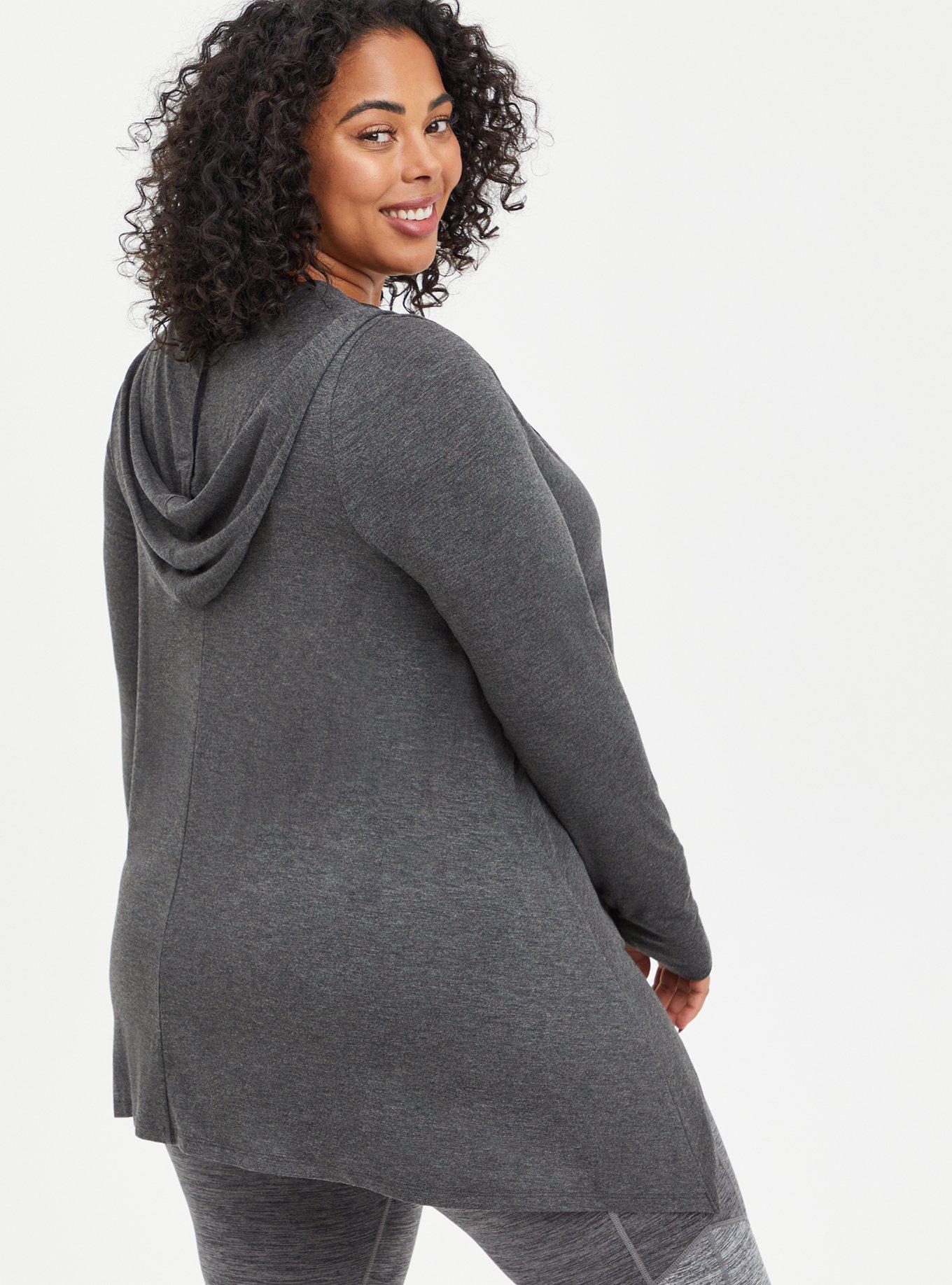 Plus Size Super Soft Cardigan Drape Front, CHARCOAL GREY, alternate