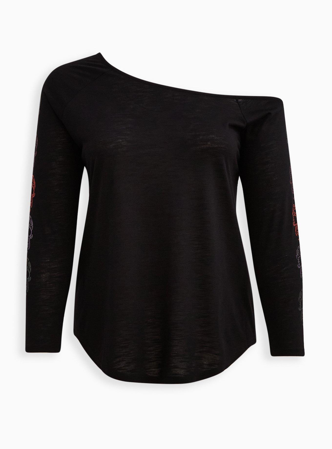 Off Shoulder Top-Black Skull, , hi-res