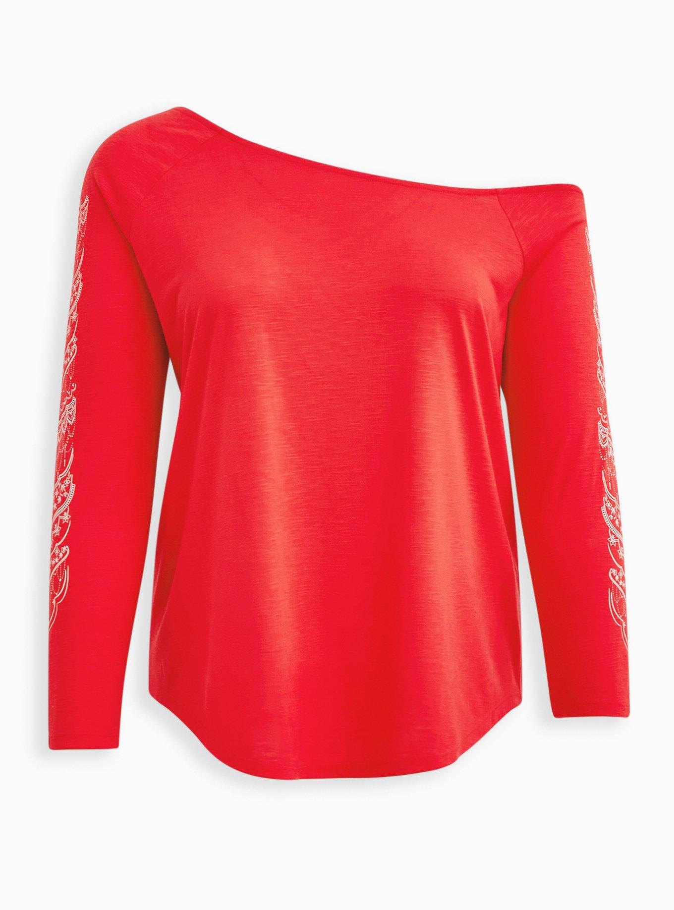 Henna Off Shoulder Top - Red, , hi-res
